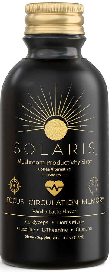 Solaris Mushroom Productivity Wellness Shots | Focus, Circulation, Memory | 4000mg of Cordyceps & Lion's Mane | Citicoline, L-Theanine, Vitamin B6/B12 | Coffee Alternative (6-Pack) Solaris ExtractsAu supplements