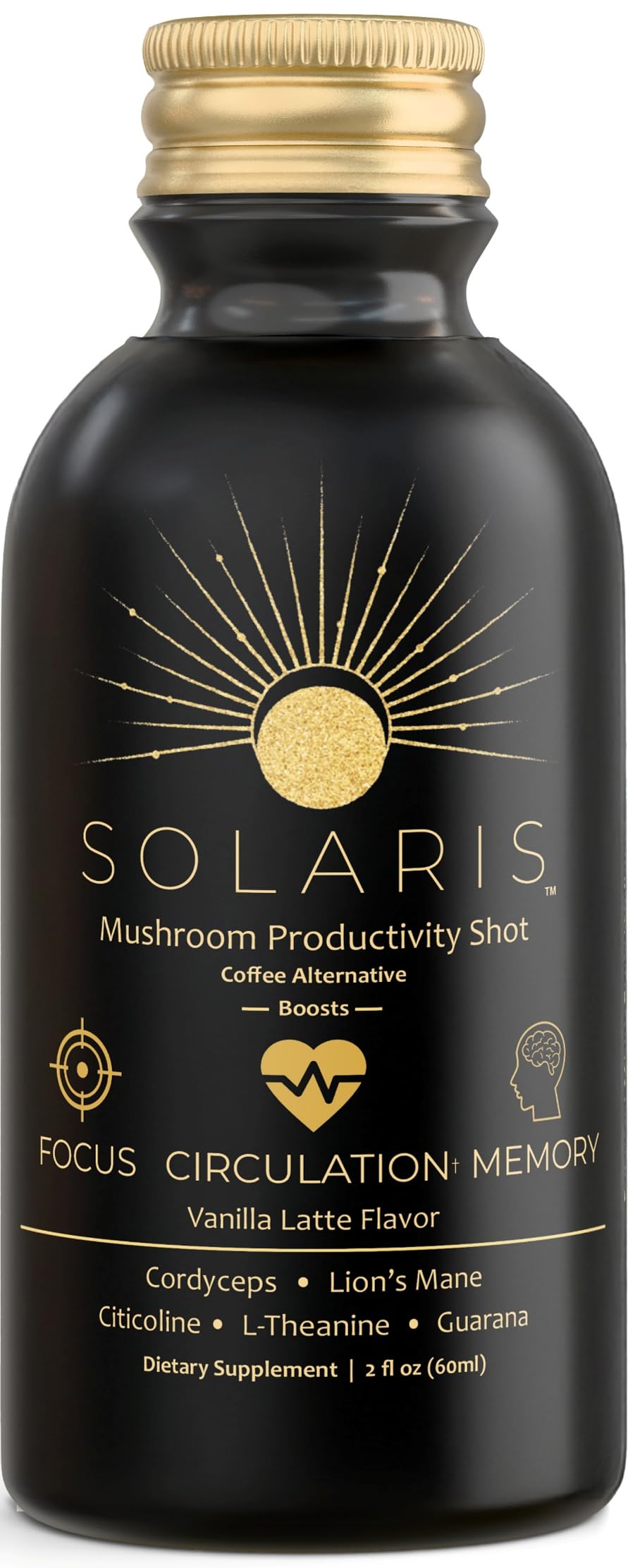 Solaris Mushroom Productivity Wellness Shots | Focus, Circulation, Memory | 4000mg of Cordyceps & Lion's Mane | Citicoline, L-Theanine, Vitamin B6/B12 | Coffee Alternative (6-Pack) Solaris ExtractsAu supplements