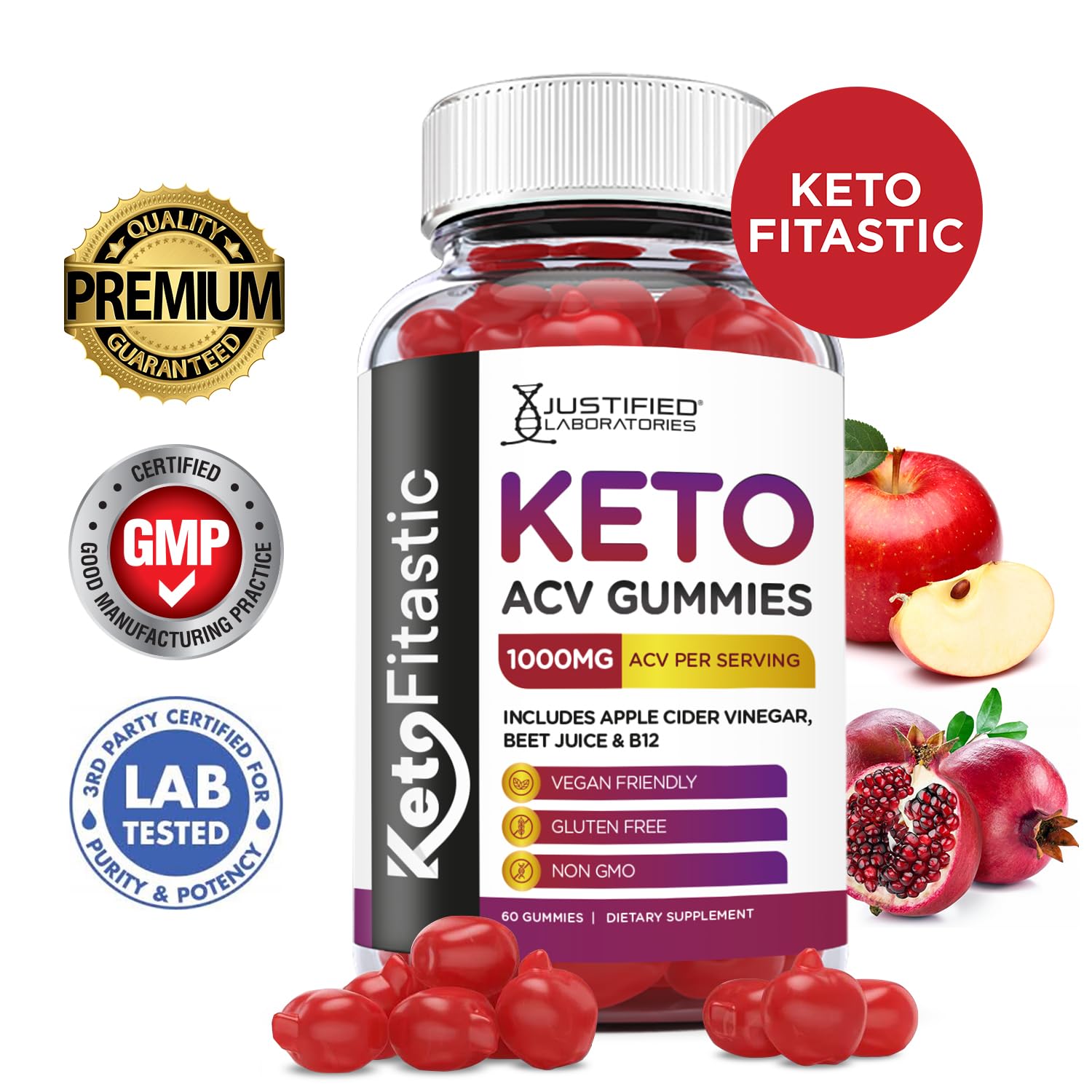 Justified Laboratories (5 Pack) Ketofitastic Keto Gummies 1000MG ACV with Pomegranate Justified LaboratoriesUS supplements