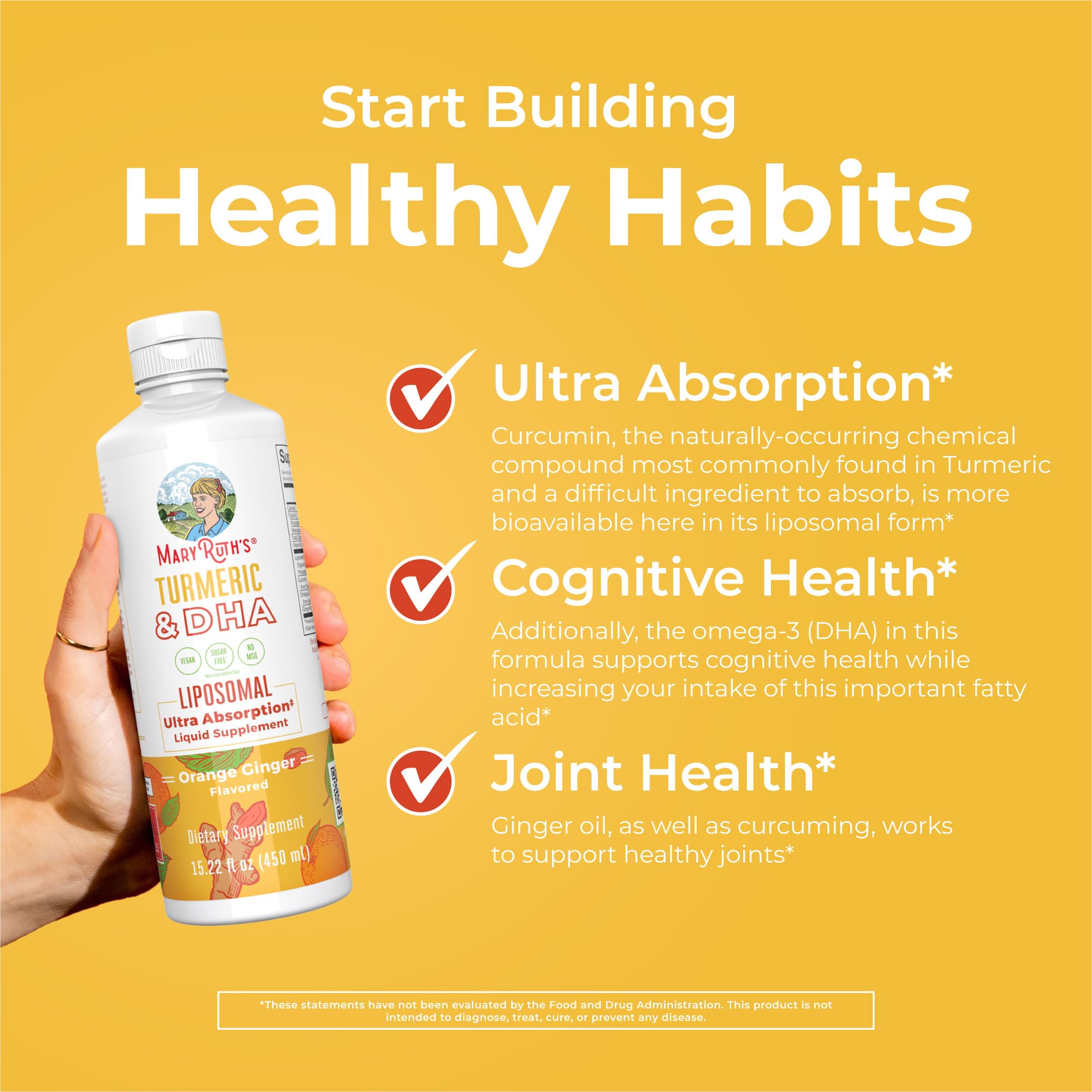 MaryRuth Organics | Liposomal Turmeric & DHA | Curcumin | Ginger Root Oil | Algal DHA & Vitamin E | Cognitive Function | Mood Support | Joint Health | Liquid Supplement | 15.22 oz MARYRUTH'SUS supplements