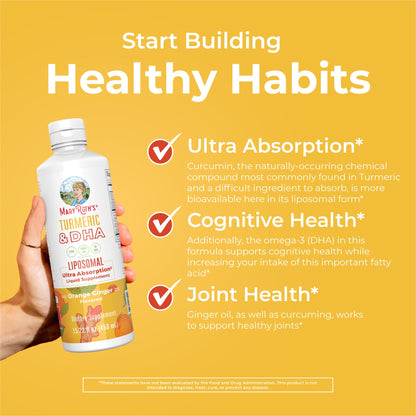 MaryRuth Organics | Liposomal Turmeric & DHA | Curcumin | Ginger Root Oil | Algal DHA & Vitamin E | Cognitive Function | Mood Support | Joint Health | Liquid Supplement | 15.22 oz MARYRUTH'SUS supplements