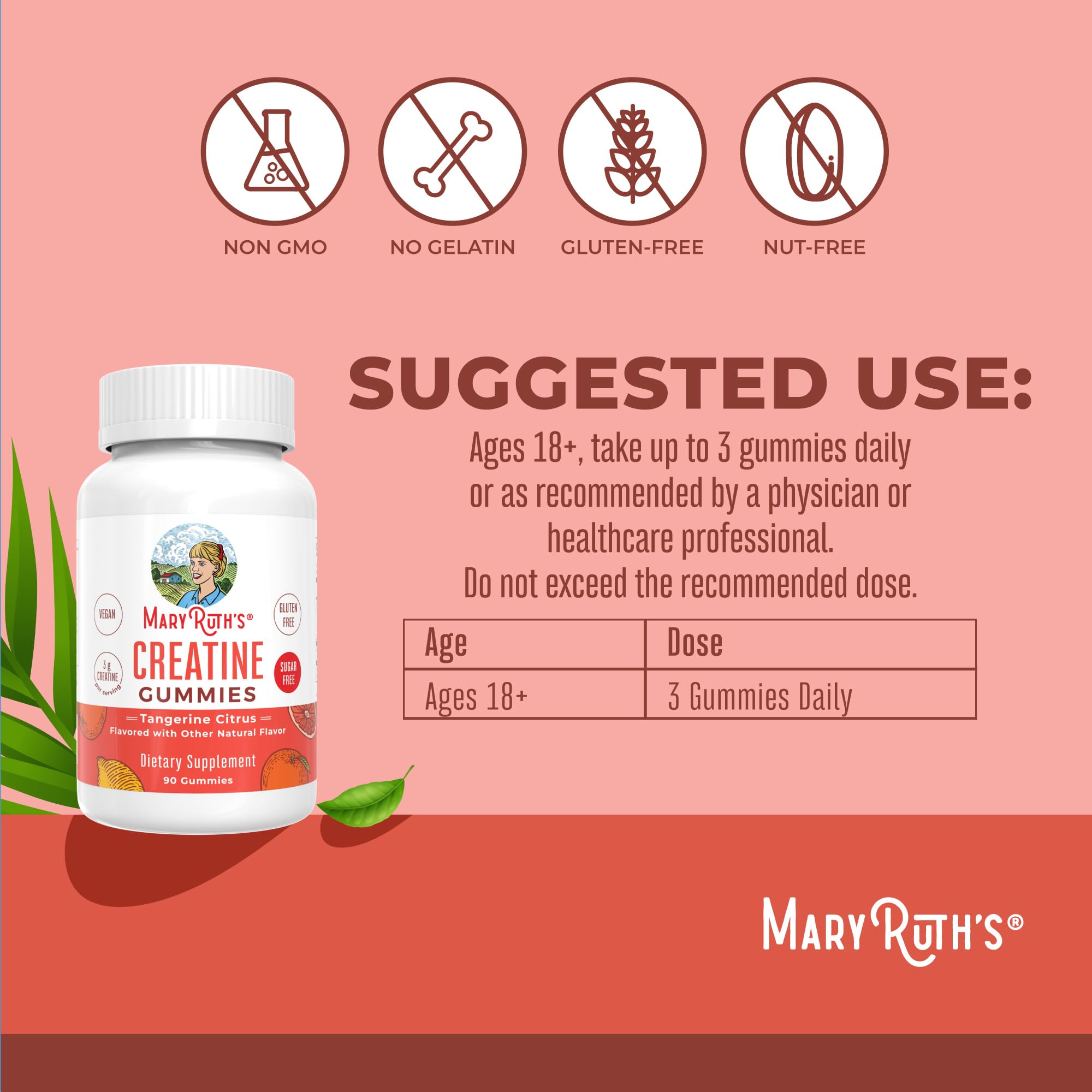 MaryRuth's Creatine Gummies | Creatine Monohydrate Gummies | 3g Creatine Per Serving | Creatine for Women & Men | Tangerine Citrus Flavor | Exercise | Workout | Sugar Free | Vegan | 90 Count MARYRUTH'SAu supplements