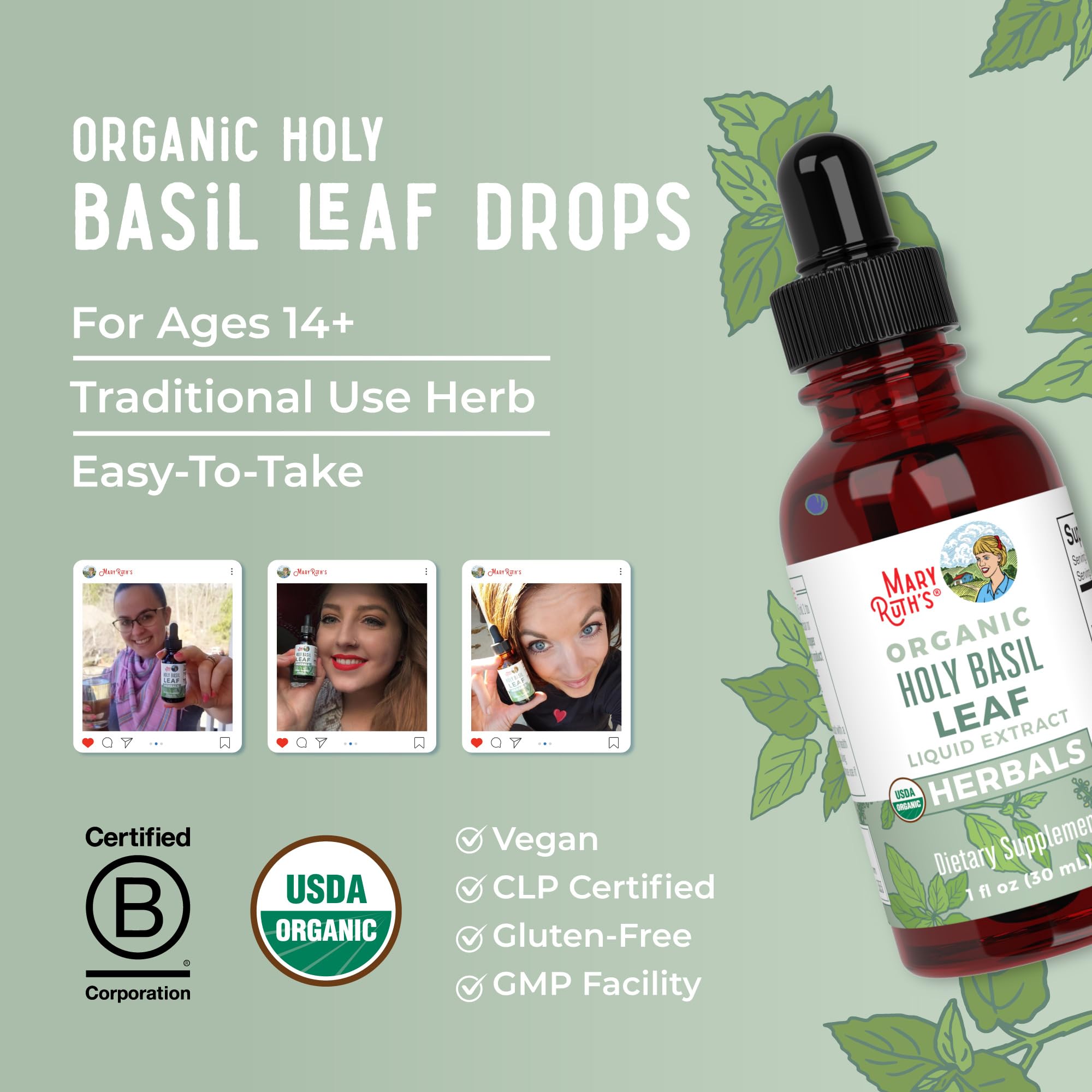 MaryRuth Organics Holy Basil Sugar Free | Tulsi Holy Basil Herbal Liquid Drops | Antioxidant | Cognitive Function | Digestive Support | Energy Levels | Vegan | Non-GMO | 1 Fl Oz MARYRUTH'SUS supplements