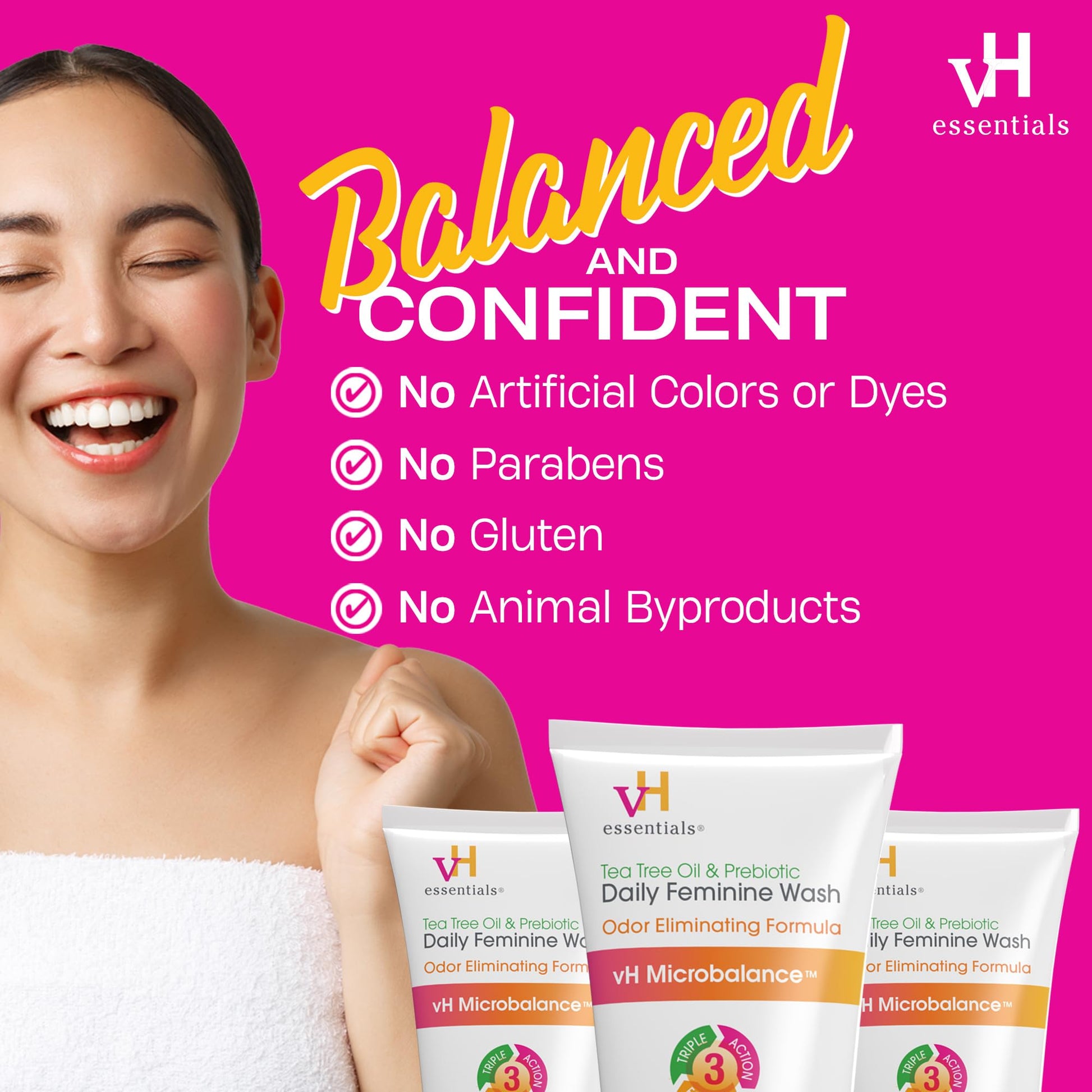 vH essentials, Ph Balanced Daily Feminine Wash, Tea Tree Oil & Prebiotic vH essentialsUS supplements