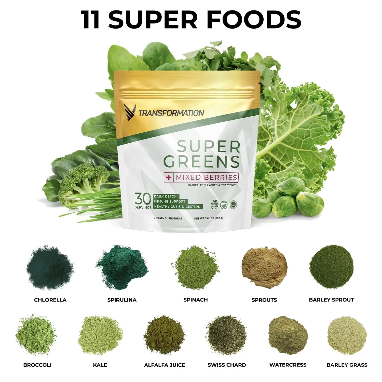 Transformation Super Greens Superfood Powder & Performance Insulated Shaker Bottle | Immune & Energy Support | Made with Natural Ingredients | Detoxifying & Alkalizing Minerals SPR BODYnz supplements