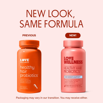 Love Wellness Healthy Hair Probiotics | Support Hair Growth with Biotin and Vitamin B12 & B6 | Supplement for Healthy Scalp & Thicker, Fuller Looking Hair | Safe & Effective | 30 Capsules Love WellnessUS supplements
