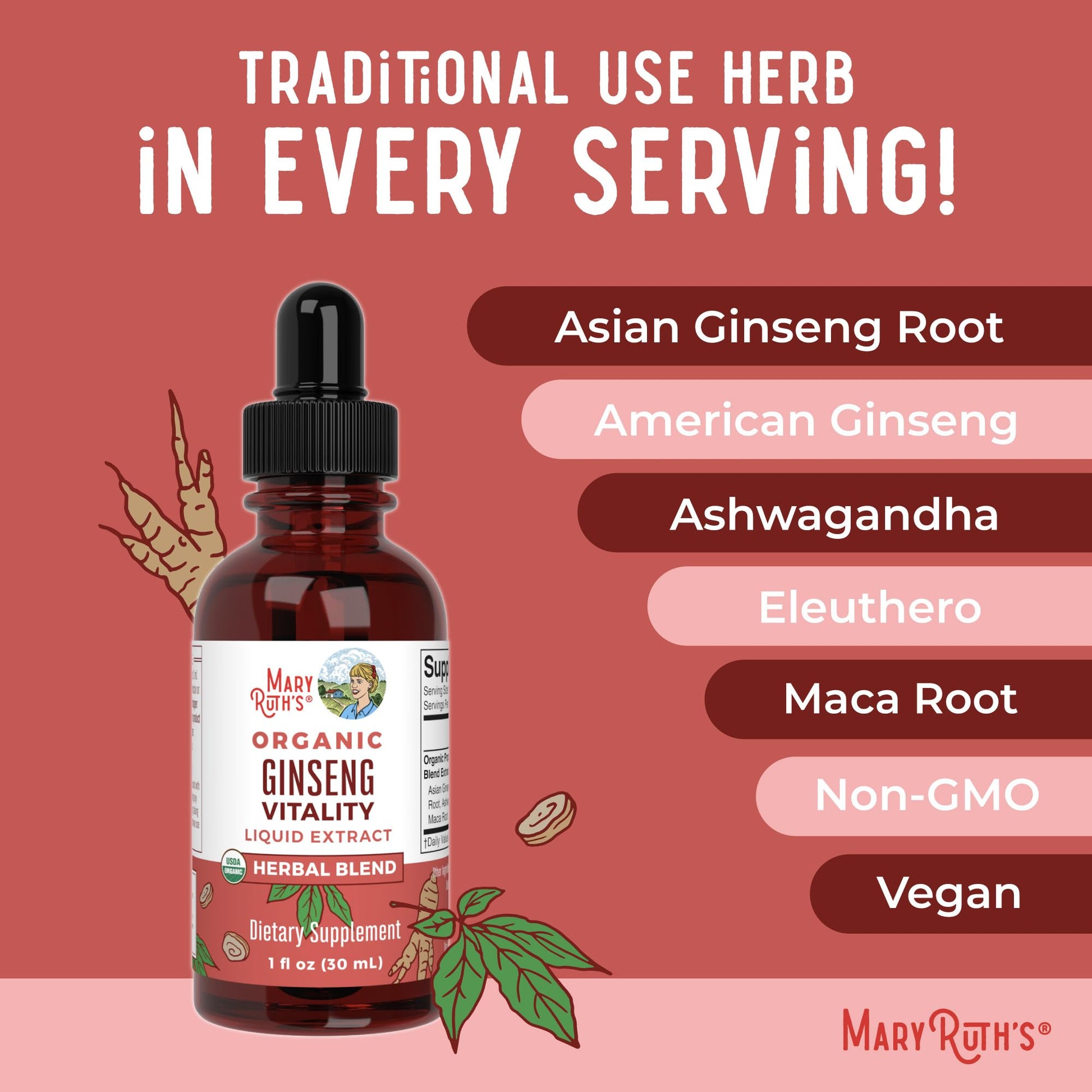 MaryRuth Organics Herbal Supplement for Brain Function | Boost Energy | Memory | Vitality USDA | Ginseng with Ashwagandha | Eleuthero and Maca Root Extract | 1 Fl Oz MARYRUTH'SUS supplements