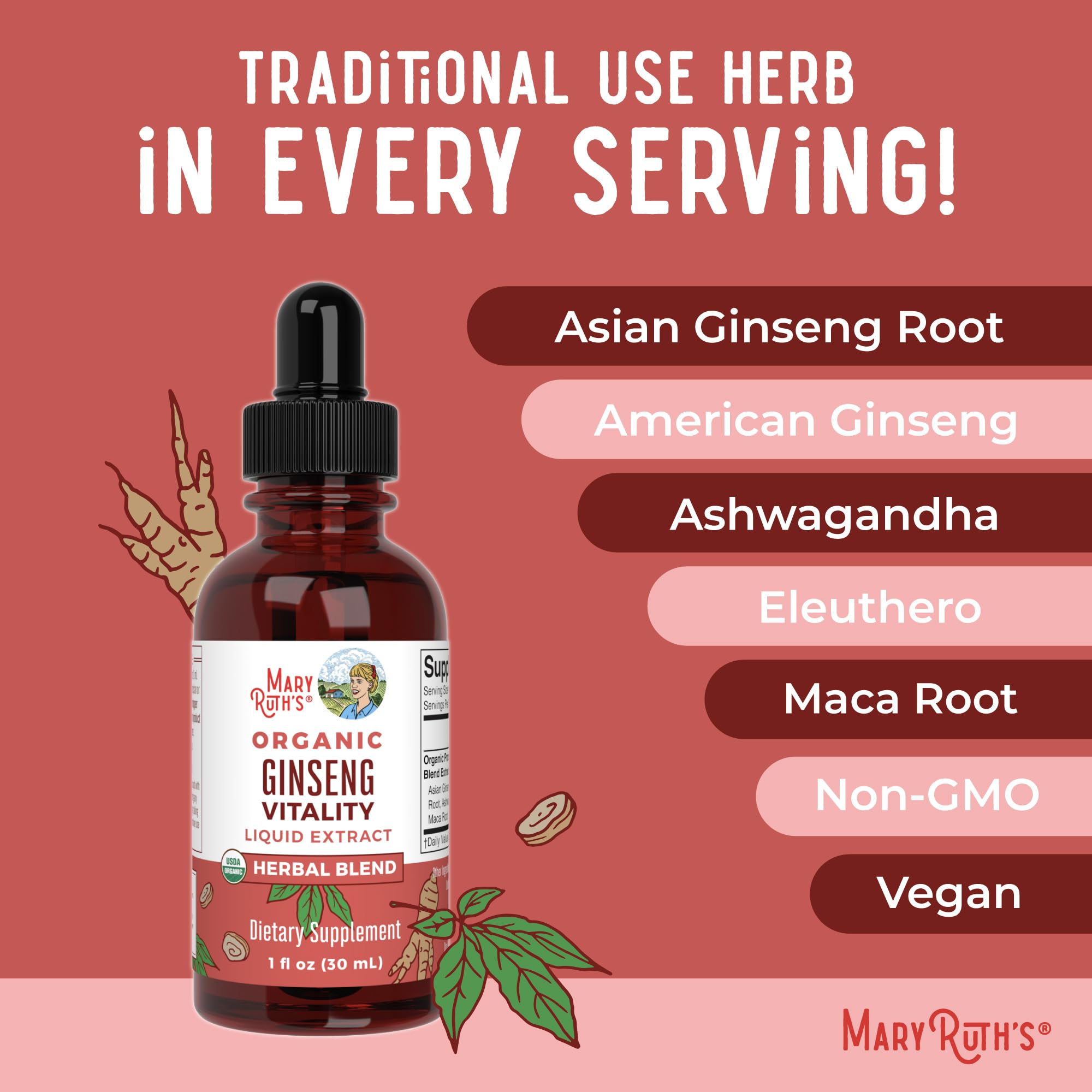 MaryRuth Organics Herbal Supplement for Brain Function | Boost Energy | Memory | Vitality USDA | Ginseng with Ashwagandha | Eleuthero and Maca Root Extract | 1 Fl Oz MARYRUTH'SUS supplements