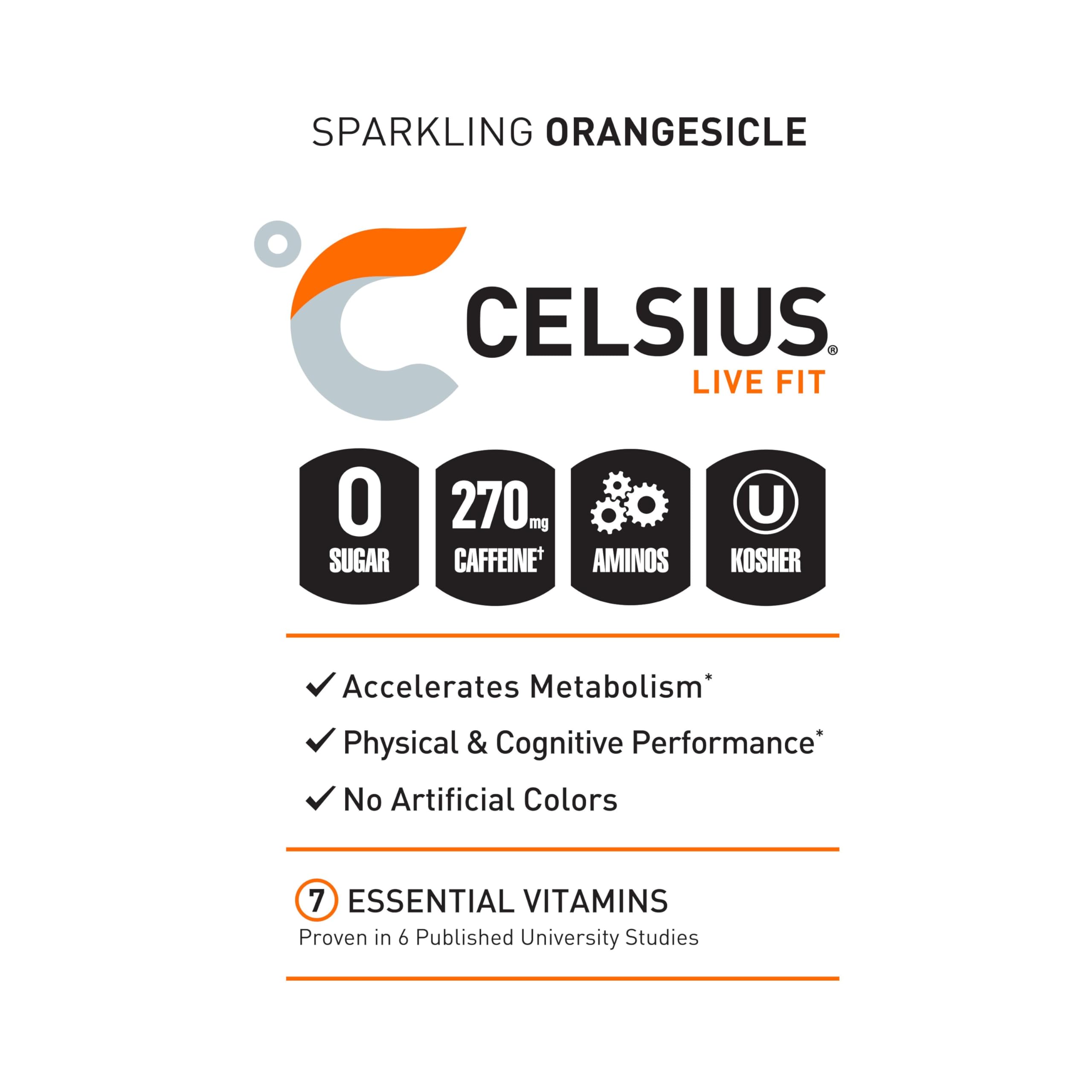 CELSIUS ESSENTIALS, Sparkling Orangesicle, Performance Energy Drink 16 Fl Oz (Pack of 12) CELSIUSUS supplements