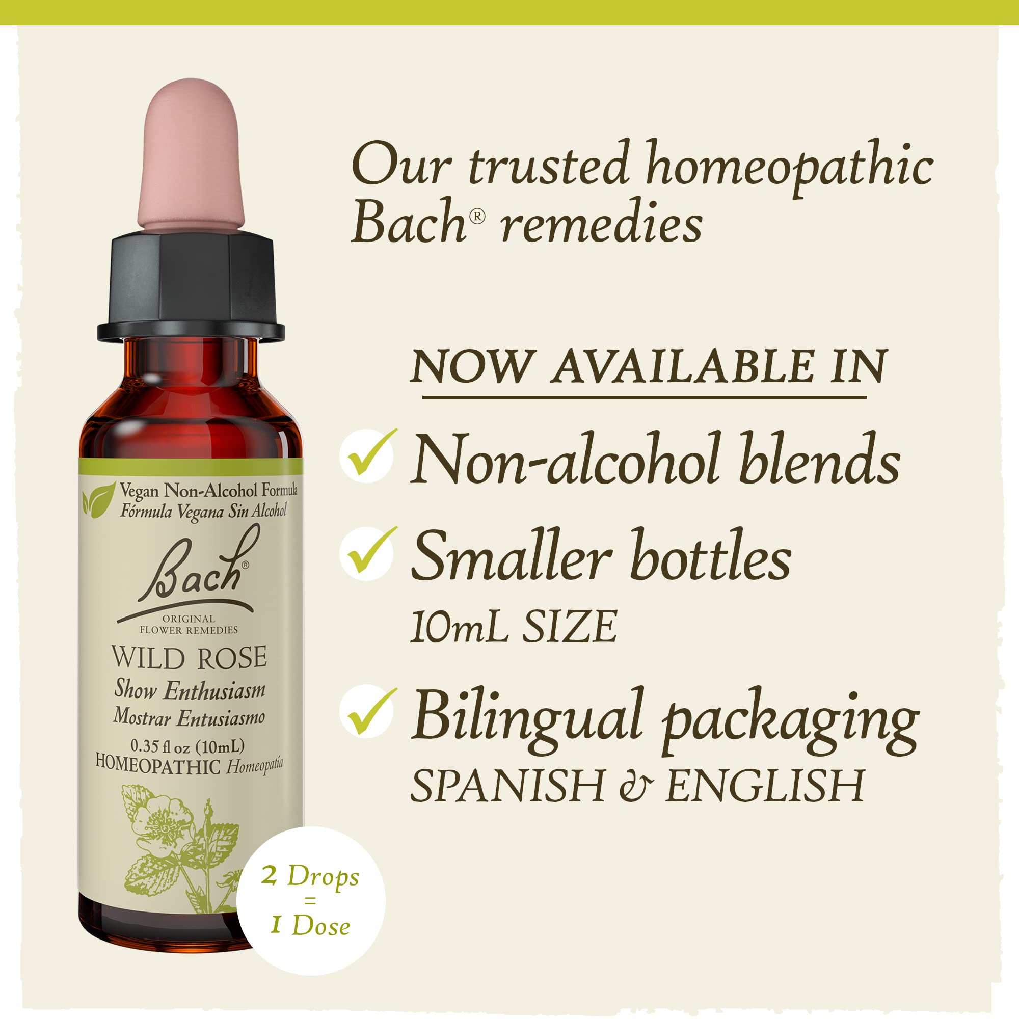 Bach Original Flower Remedies, Wild Rose for Enthusiasm (Non-Alcohol Formula), Natural Homeopathic BachAu supplements