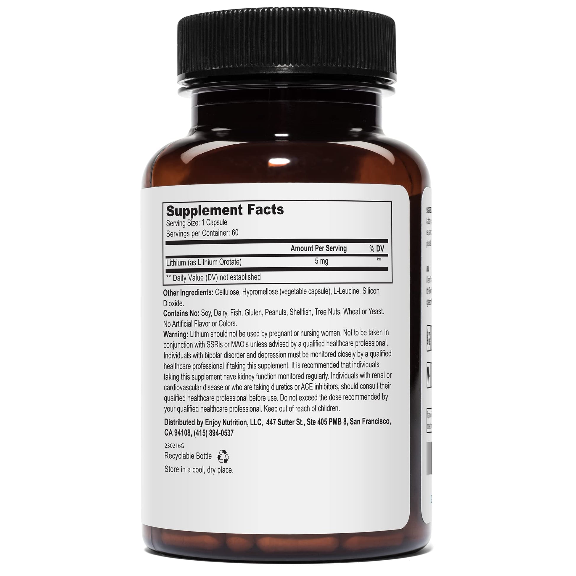 Lithium Orotate - 5mg of Elemental Lithium per Vegetarian Capsule Weyland Brain NutritionUS supplements