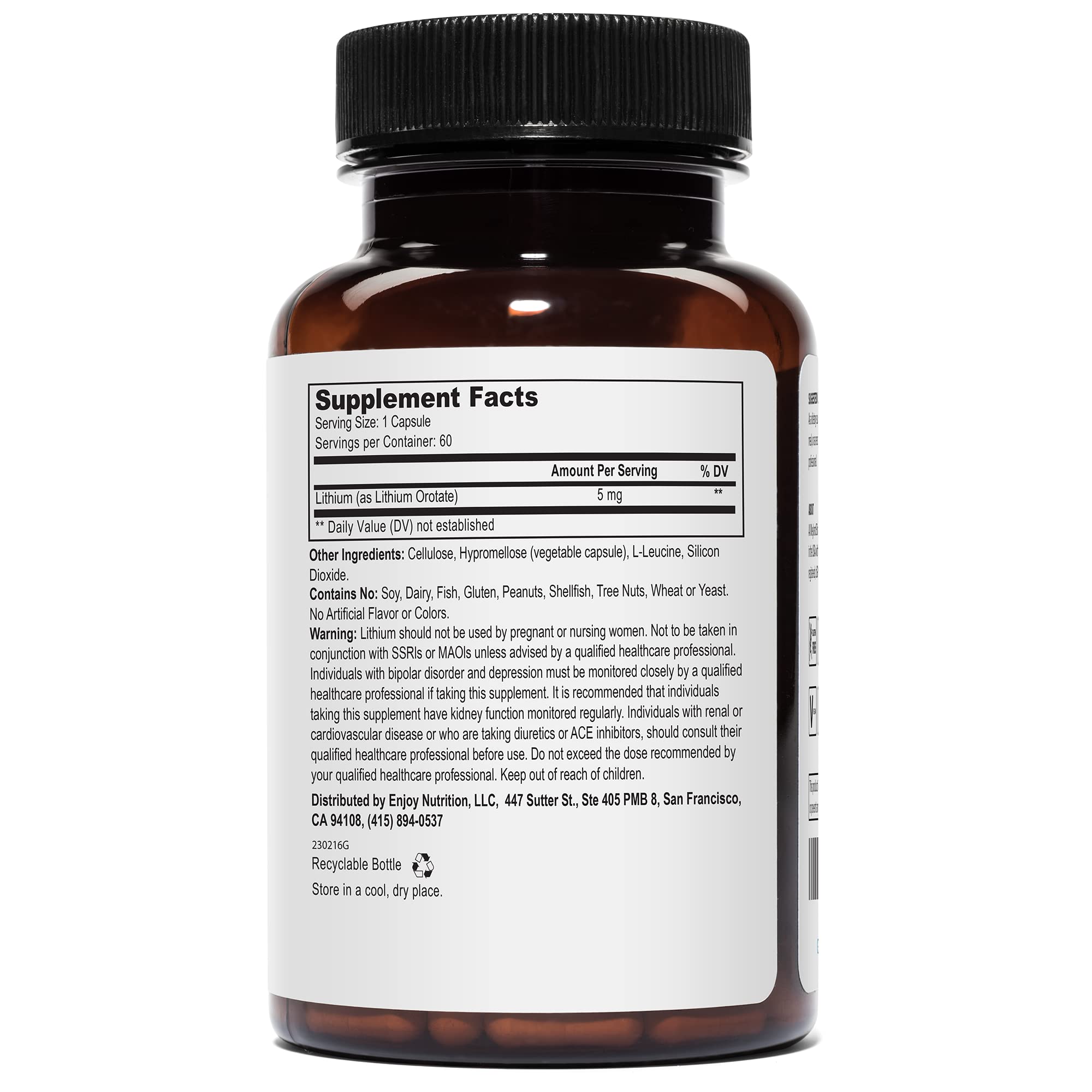 Lithium Orotate - 5mg of Elemental Lithium per Vegetarian Capsule Weyland Brain NutritionUS supplements