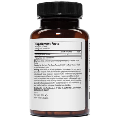 Lithium Orotate - 5mg of Elemental Lithium per Vegetarian Capsule Weyland Brain NutritionUS supplements