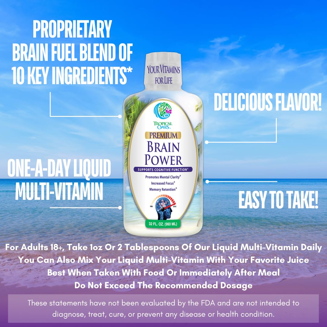 Tropical Oasis - Brain Power | Liquid Nootropic Supplement - Promotes Mental Clarity, Focus, and Memory Retention (Unflavored, 32 Servings) Tropical OasisAu supplements