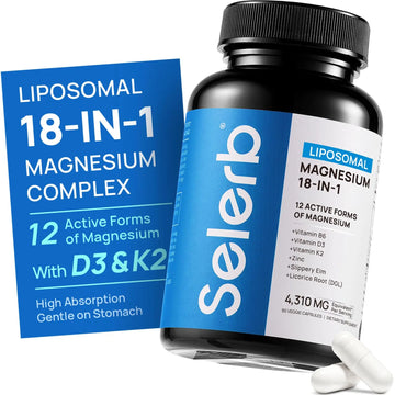 18 in 1 Magnesium Complex for Women and Men | Liposomal Magnesium Supplement with Glycinate, Citrate, Malate, Taurate, D3 & K2 | High Absorption for Muscle, Sleep, Bone, Nerve Support | 90 Capsules SelerbAu supplements