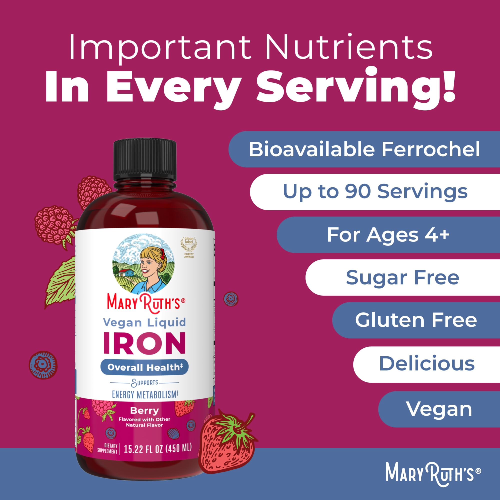 Iron Supplement for Women Men & Kids | Liquid Iron Supplement for Women Men & Kids | Iron for Healthy Blood & Oxygen | Ages 4 & Up | Sugar Free | Vegan | Non-GMO | Gluten Free | 15.22 Fl Oz MARYRUTH'SUS supplements