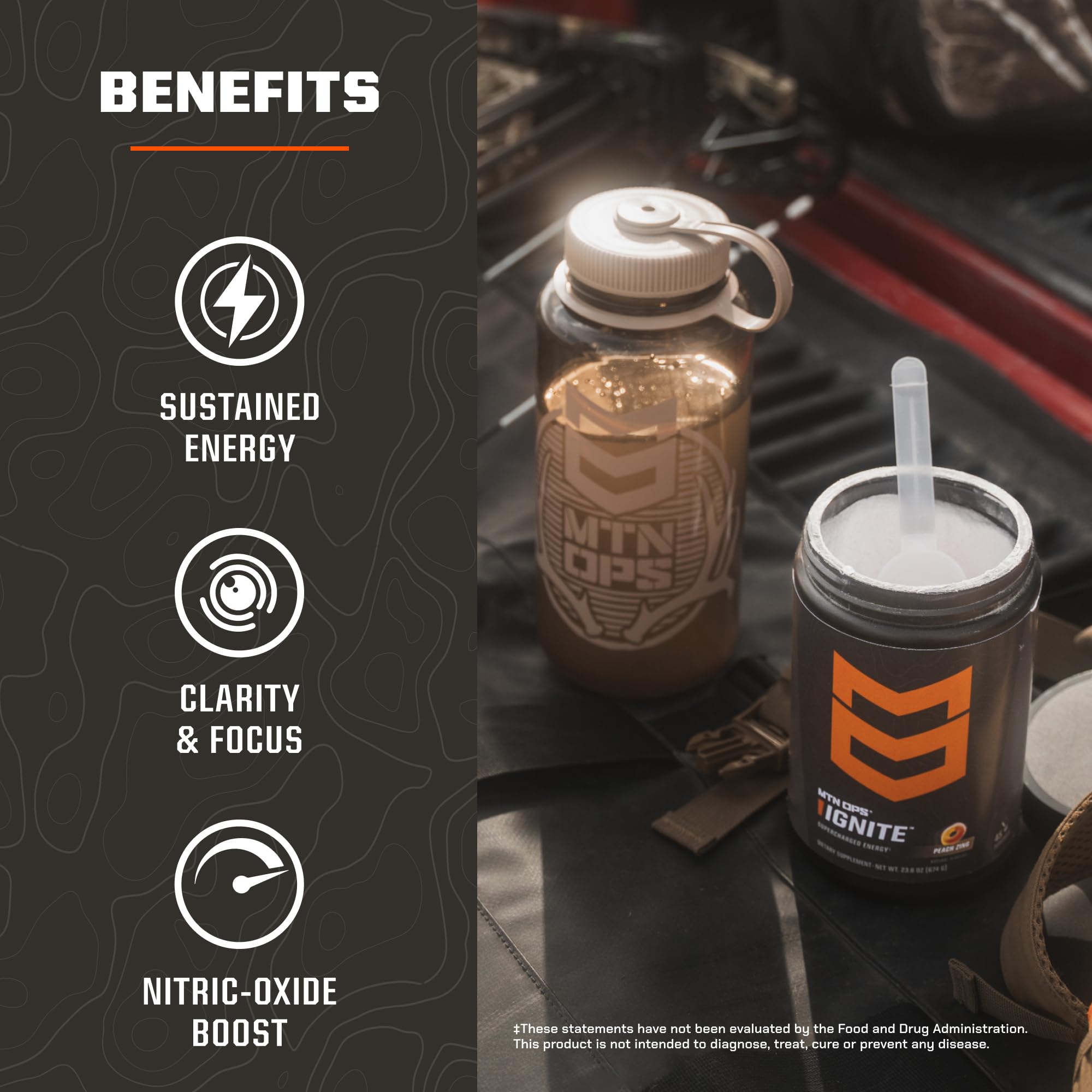 MTN OPS Ignite Trail Packs Energy Drink Powder, Gluten Free Nootropic Supplement Drink Mix, L Arginine, L Citrulline, Caffeine & Nootropic Sugar Free Drink Mix, 20 Servings, Tiger's Blood MTN OPSAu supplements