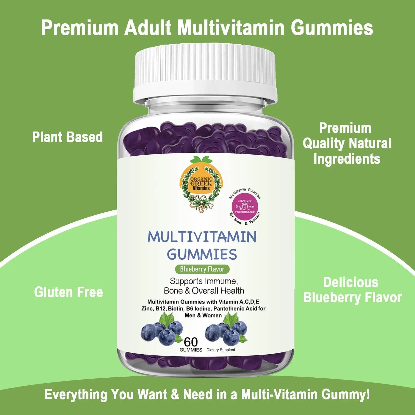 Organic Greek® Multivitamin Gummies with Vitamin A, C, D, E, Zinc, B12, Biotin, B6, Iodine, Pantothenic Acid for Men & Women Organic GreekAu supplements