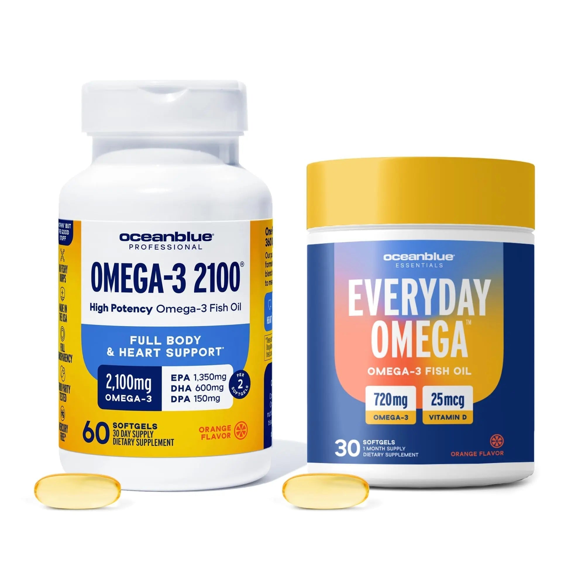 Oceanblue Omega-3 Bundle – 2100 Triple Strength 180ct + Essentials Everyday Omega Minis 60ct – High-Potency EPA, DHA, DPA with Vitamin D3 – Orange Flavor OceanblueAu supplements