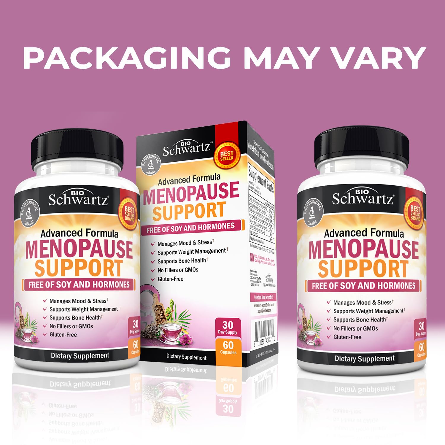 Herbal Menopause Support for Women - Supports Healthy Mood and Balance with Milk Thistle Chasteberry Black Cohosh Red Clover Turmeric Ginger - Menopause Supplements for Women - 60 Veggie Capsules BioSchwartzAu supplements