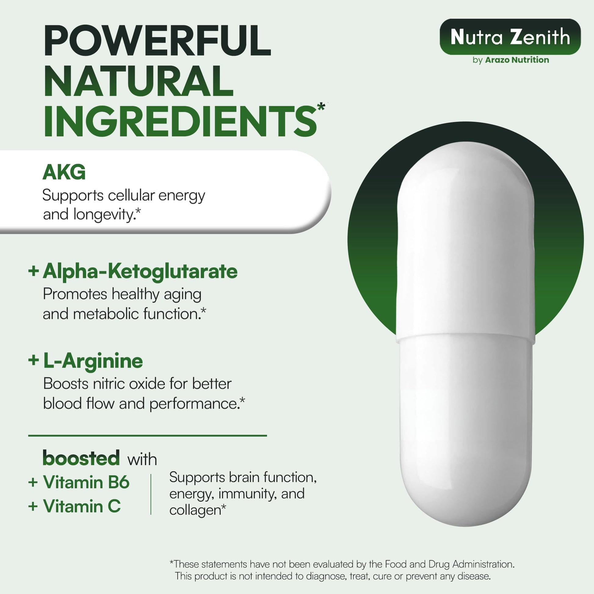 AKG Anti-Aging & Energy Boost Supplement with Vitamin B6, Vitamin C & L-Arginine – 60 Capsules for Youthful Skin, Cellular Renewal & Vitality Support Arazo NutritionAu supplements