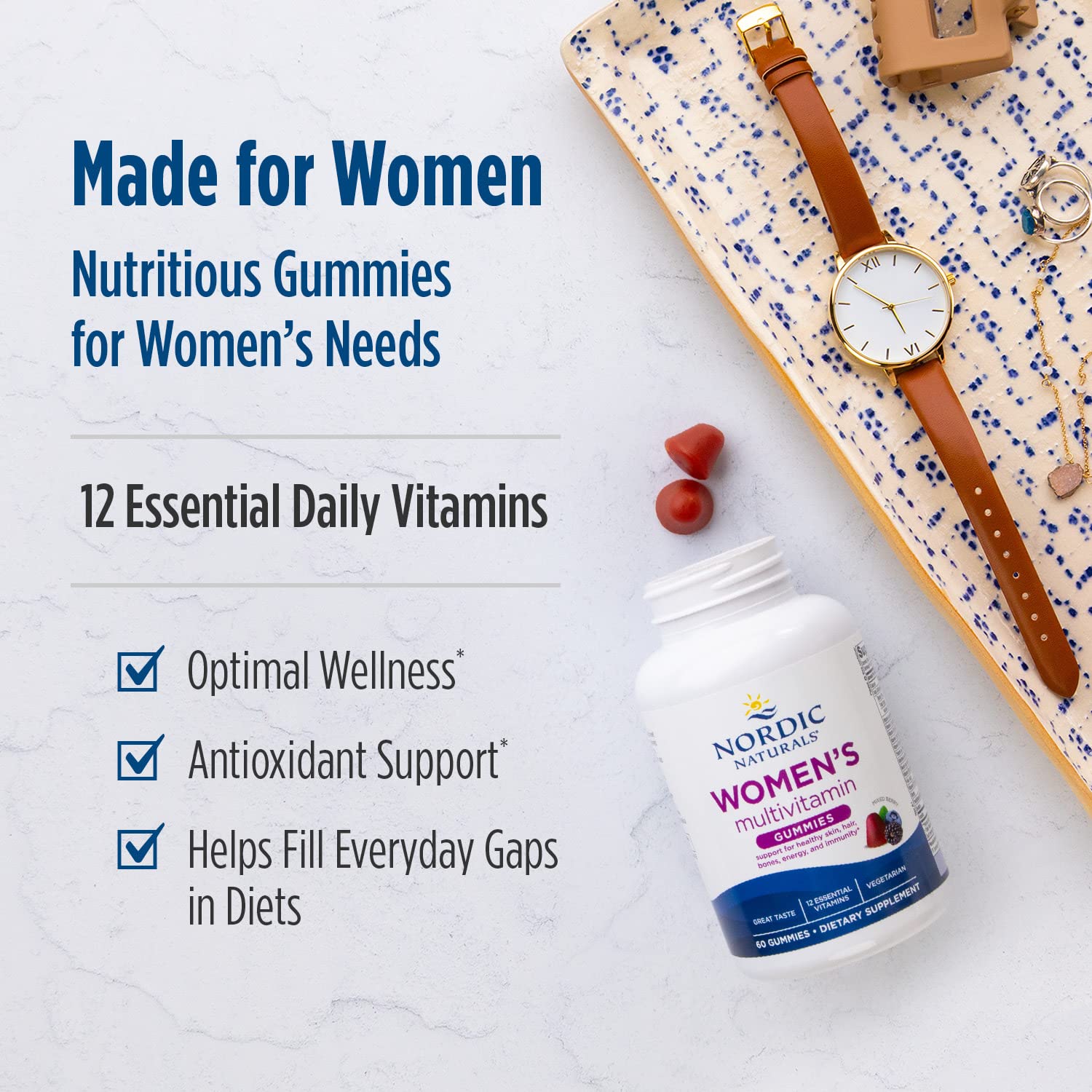 Nordic Naturals Women's Multivitamin Gummies, Mixed Berry - 60 Gummies - Support for Healthy Skin, Hair, Bones, Energy & Immunity - Non-GMO, Vegetarian - 30 Servings Nordic NaturalsAu supplements
