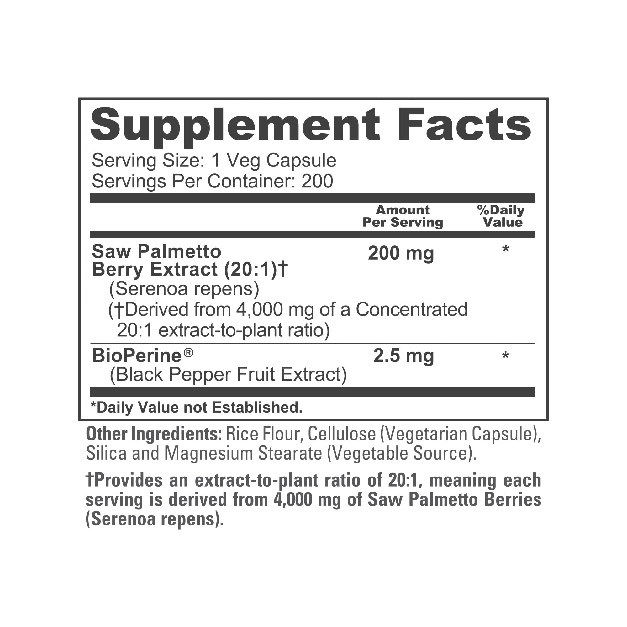NusaPure Saw Palmetto 20:1 Extract, 200 mg Equivalent to 4,000 mg per Veggie Caps 200 Count Non-GMO, Vegan, Vegetarian, Bioperine NusaPureAu supplements
