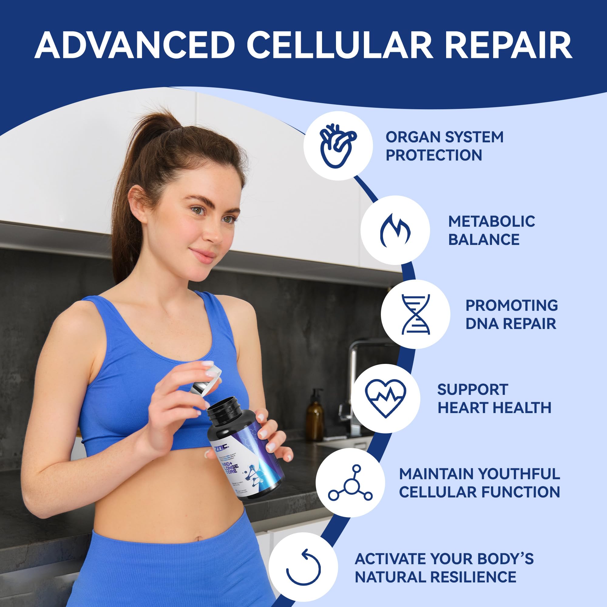 ZNC®10-in-1 NAD+ Supplement with Liposomal NAD, Urolithin A & Resveratrol for Energy & Cellular Repair - 60 Vegan Capsules ZNCAu supplements