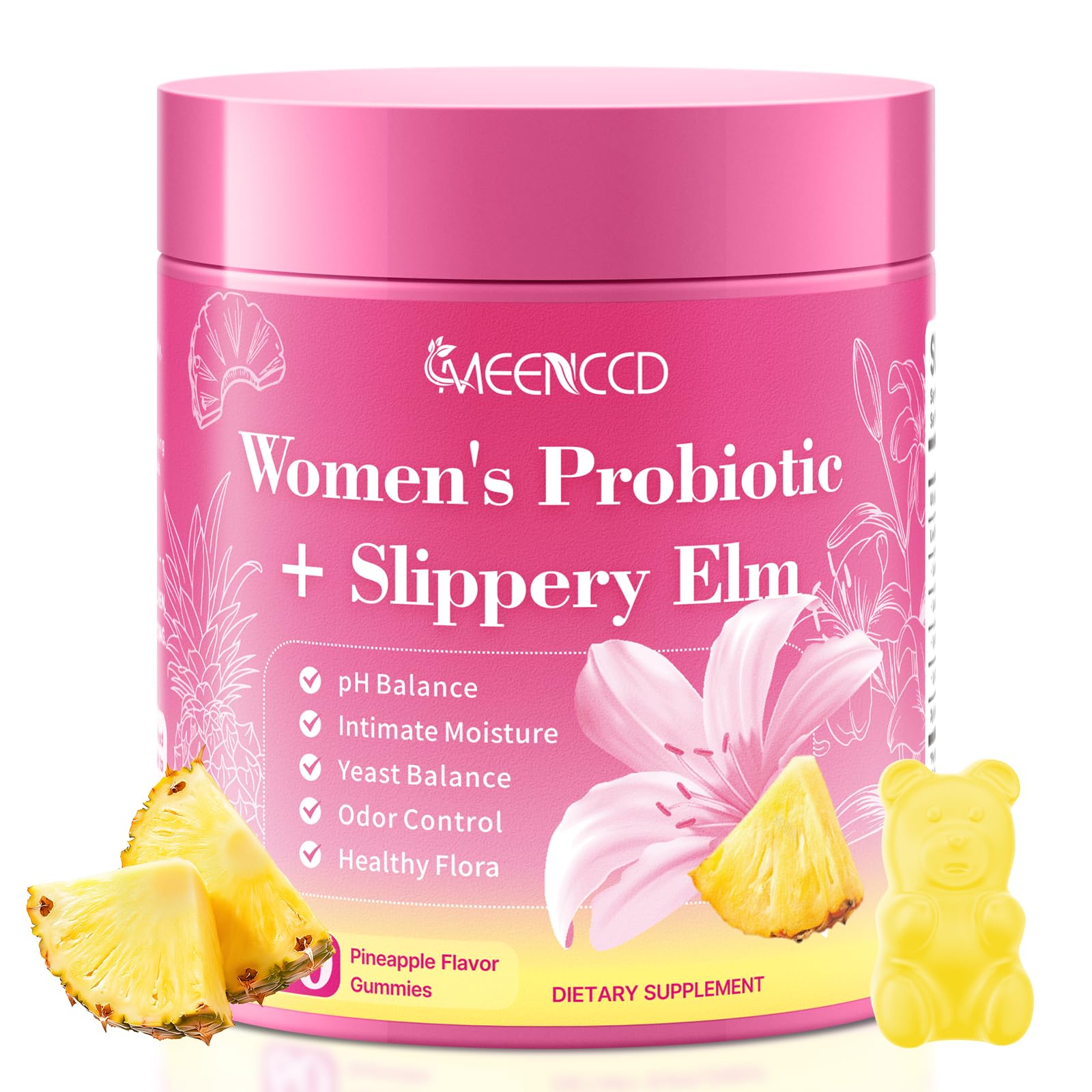 MEENCCD Her Juicy Feminine Probiotics Gummies with Slippery Elm & Lactobacillus Blend, Supports pH Balance & Immune Function, Promotes Vaginal Wellness, Pineapple Flavor, 60 Count MEENCCDAu supplements