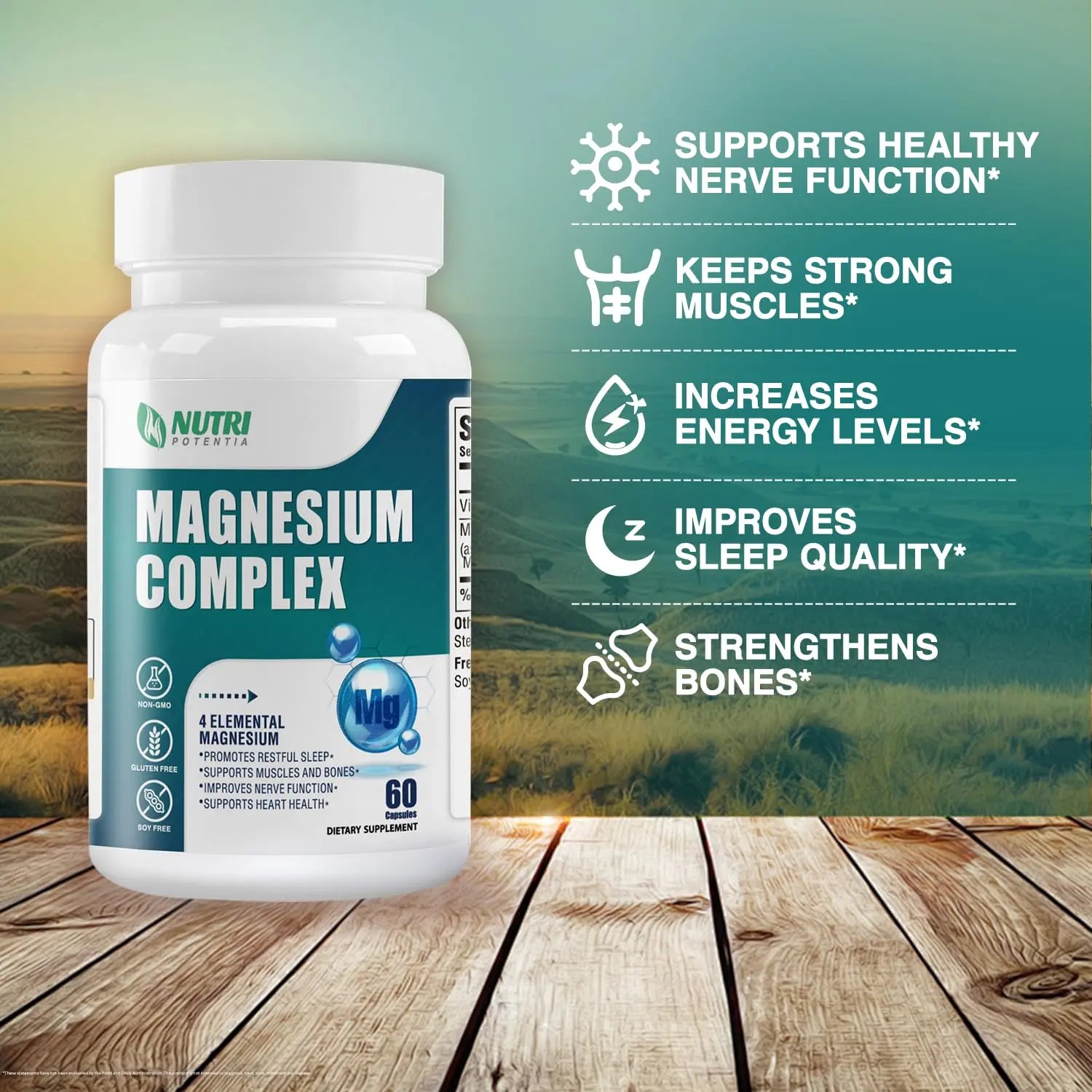Magnesium Complex for Women&Men,With Glycinate Malate Citrate Taurate.Support for Sleep,Stress Relief,Cognitive Function,Magnesium Supplement 500mg,Third-Party Tested(Made & Tested in USA)-60 Capsules NUTRI POTENTIAnz supplements