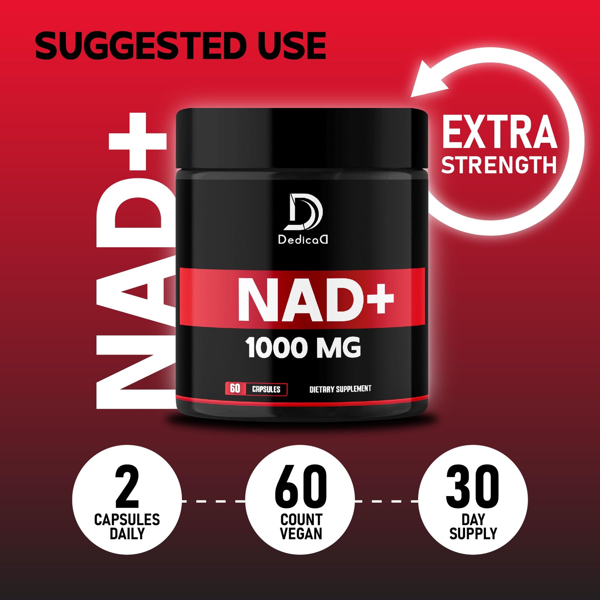 DEDICAD NAD Supplement 1000 mg - Pure NAD Supplement - Energy and DNA Repair, Aging Defense, Brain Function - 60 Capsules DEDICADAu supplements