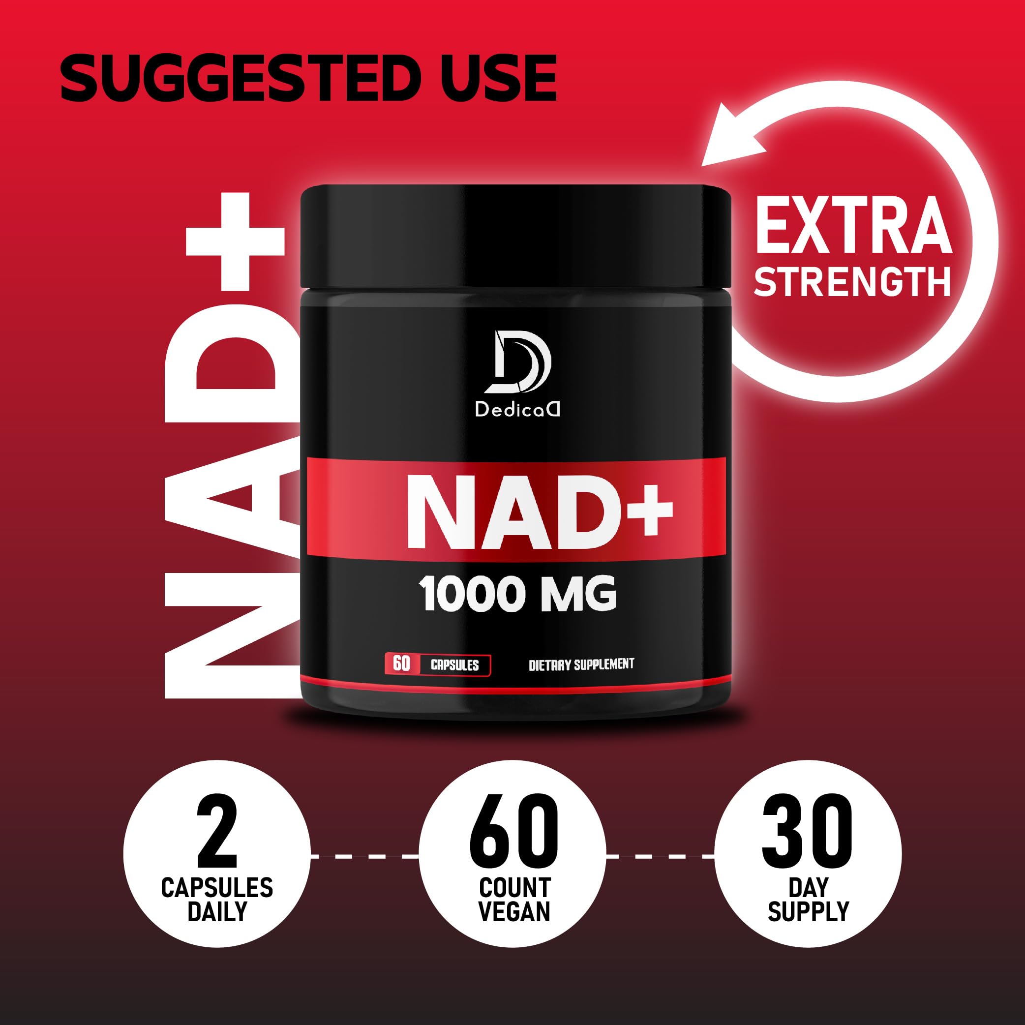 DEDICAD NAD Supplement 1000 mg - Pure NAD Supplement - Energy and DNA Repair, Aging Defense, Brain Function - 60 Capsules DEDICADAu supplements