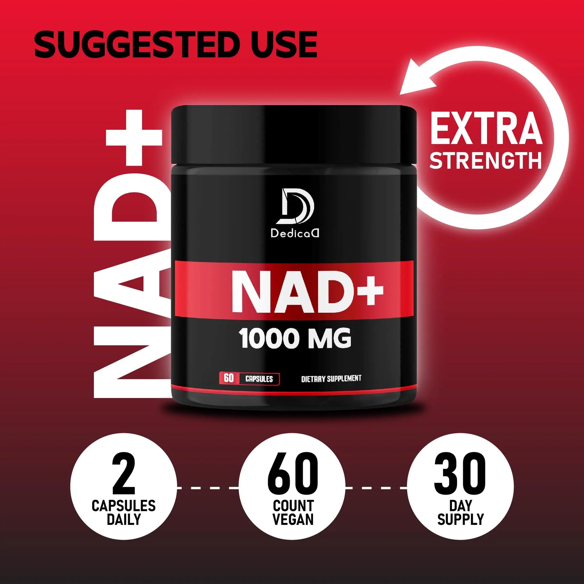 DEDICAD NAD Supplement 1000 mg - Pure NAD Supplement - Energy and DNA Repair, Aging Defense, Brain Function - 60 Capsules DEDICADnz supplements