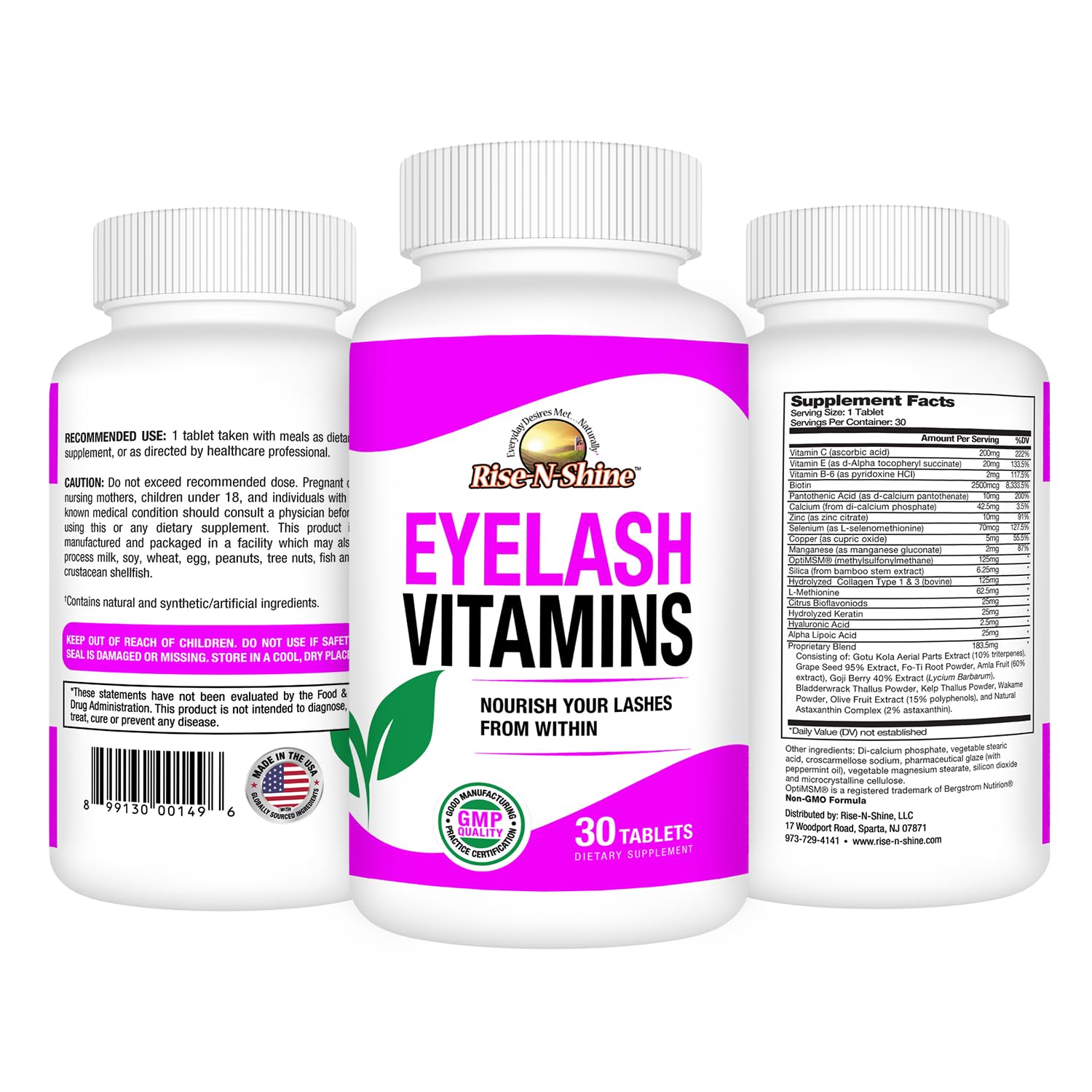 Rise-N-Shine Eyelash Growth Vitamins, Premium Lash Strengthening Supplement with Collagen, Keratin 30 Day Supply Rise-N-ShineAu supplements