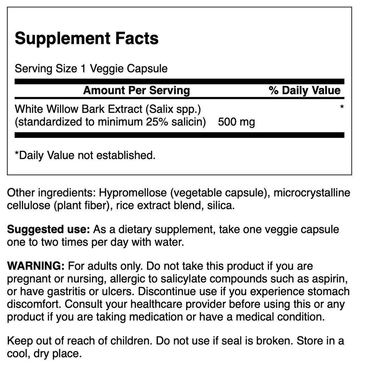 Swanson Maximum Strength White Willow Bark Extract-Promotes Joint Support & Muscle Relief-Standardized to 25% Salicin-Natural Supplement with No Stomach Irritation (60 Veggie Caps, 500mg Each) SwansonAu supplements