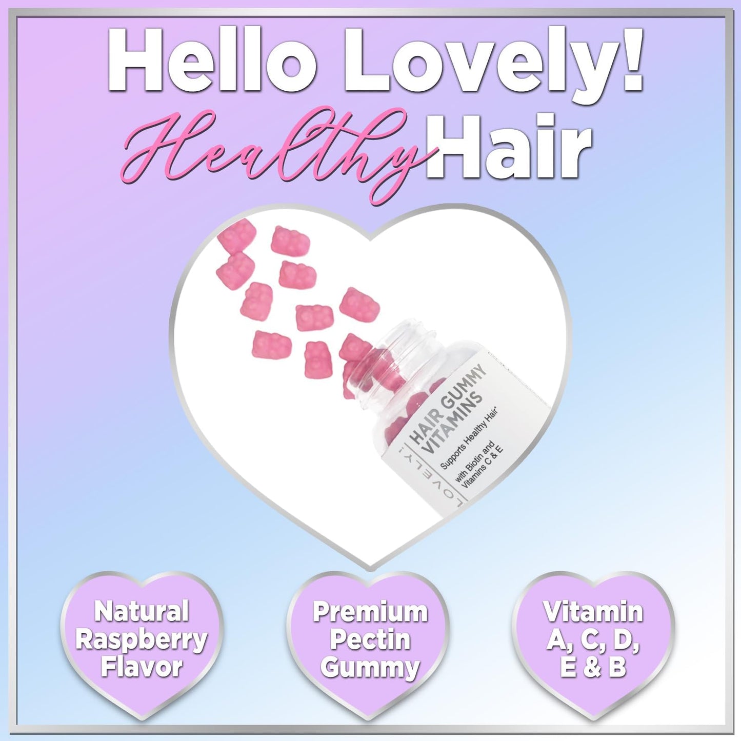Hello Lovely! Hair Vitamins Gummies with Biotin 5000 mcg Vitamin E & C Support Hair Growt Hello Lovely!US supplements