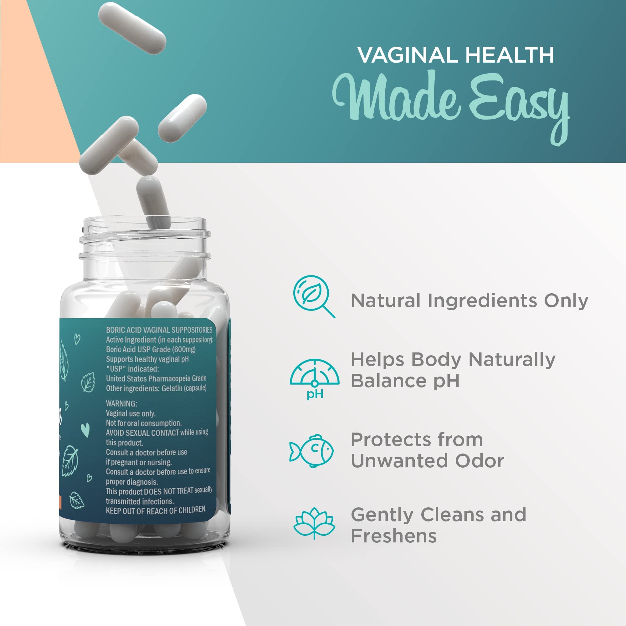 VeeFresh - VeeCleanse Boric Acid Vaginal Suppositories - Vaginal pH Balance Suppositories VeeFreshAu supplements