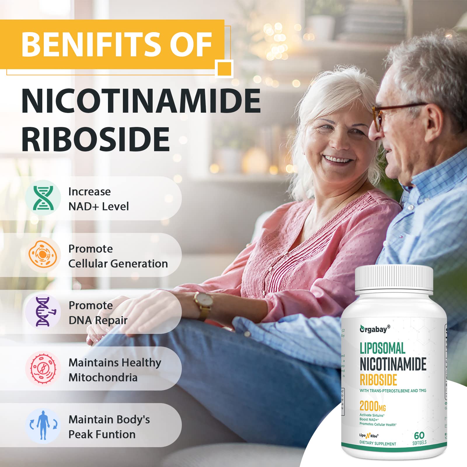 Liposomal Nicotinamide Riboside 2000 MG with TMG and Pterostilbene, Similar to NMN Supplements Boost NAD+, Support Healthy Aging, 240 Count OrgabayAu supplements