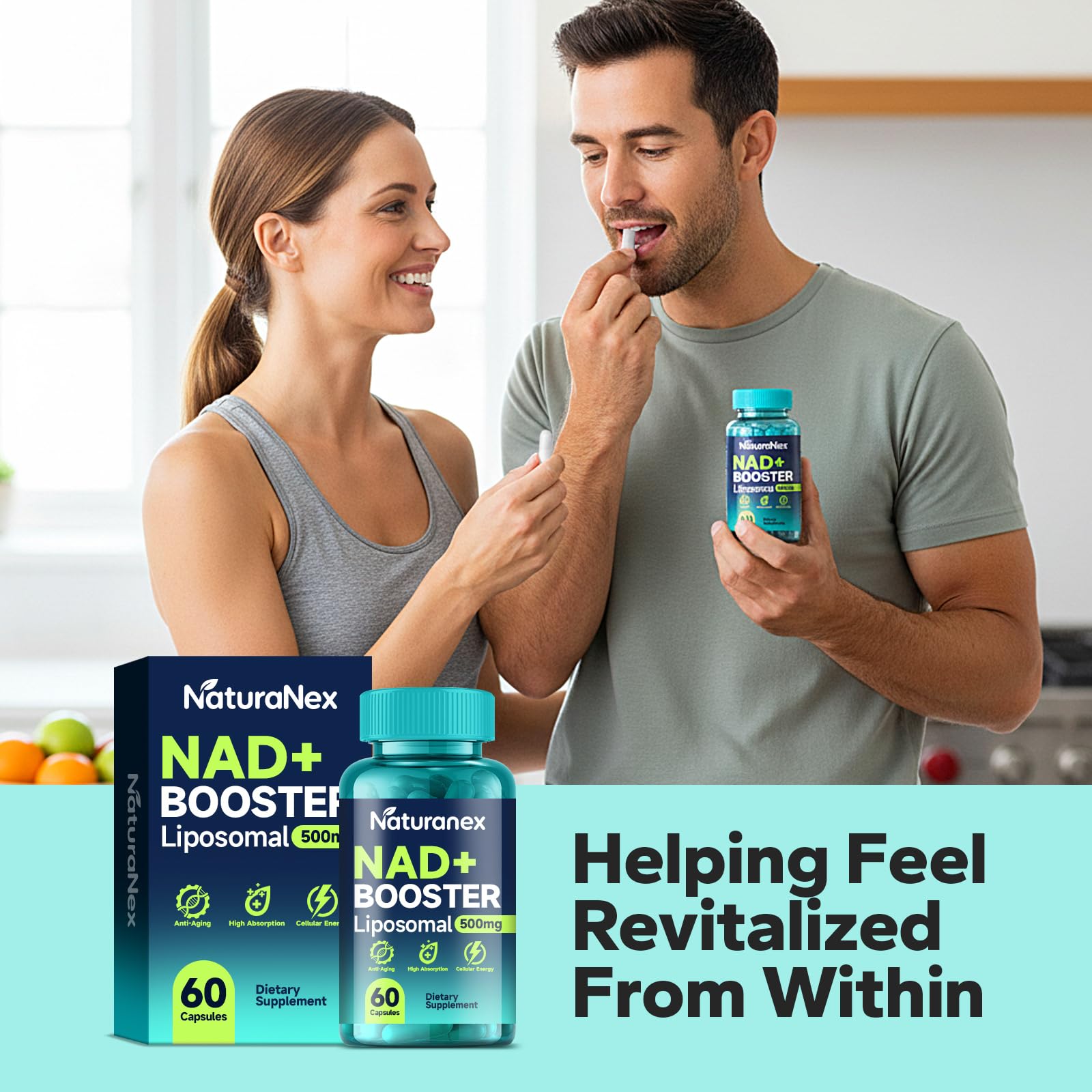 NaturaNex NAD+ Supplement 650mg (60 Capsules), Liposomal NAD+ with Resveratrol & Quercetin, Third-Party Tested, NMN Supplement Alternative NaturaNexAu supplements