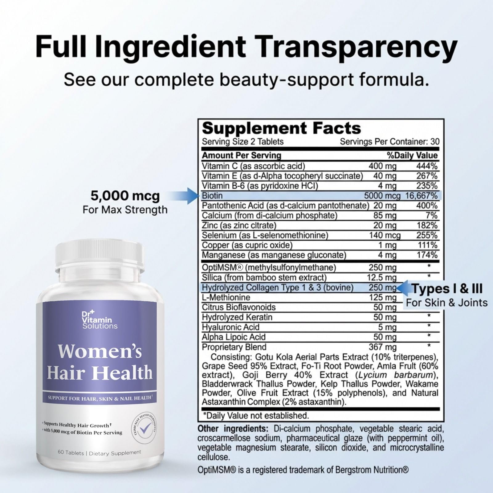 Dr Vitamin Women's Hair Health - Hair, Skin & Nails Support with Biotin & Collagen - 60 Tablets DR VITAMIN SOLUTIONSAu supplements