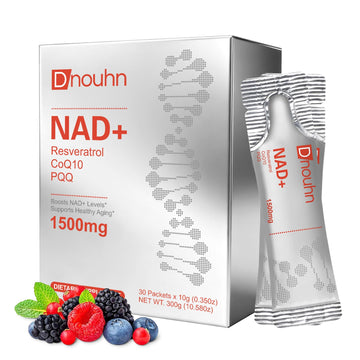 DNOUHN NAD Liquid Supplement 1500mg, Nicotinamide Riboside & Resveratrol with PQQ, NAD Supplement for Women & Men, Boosts Cellular Energy, Anti-Aging, Immune, Focus, 30 Packets DNOUHNAu supplements