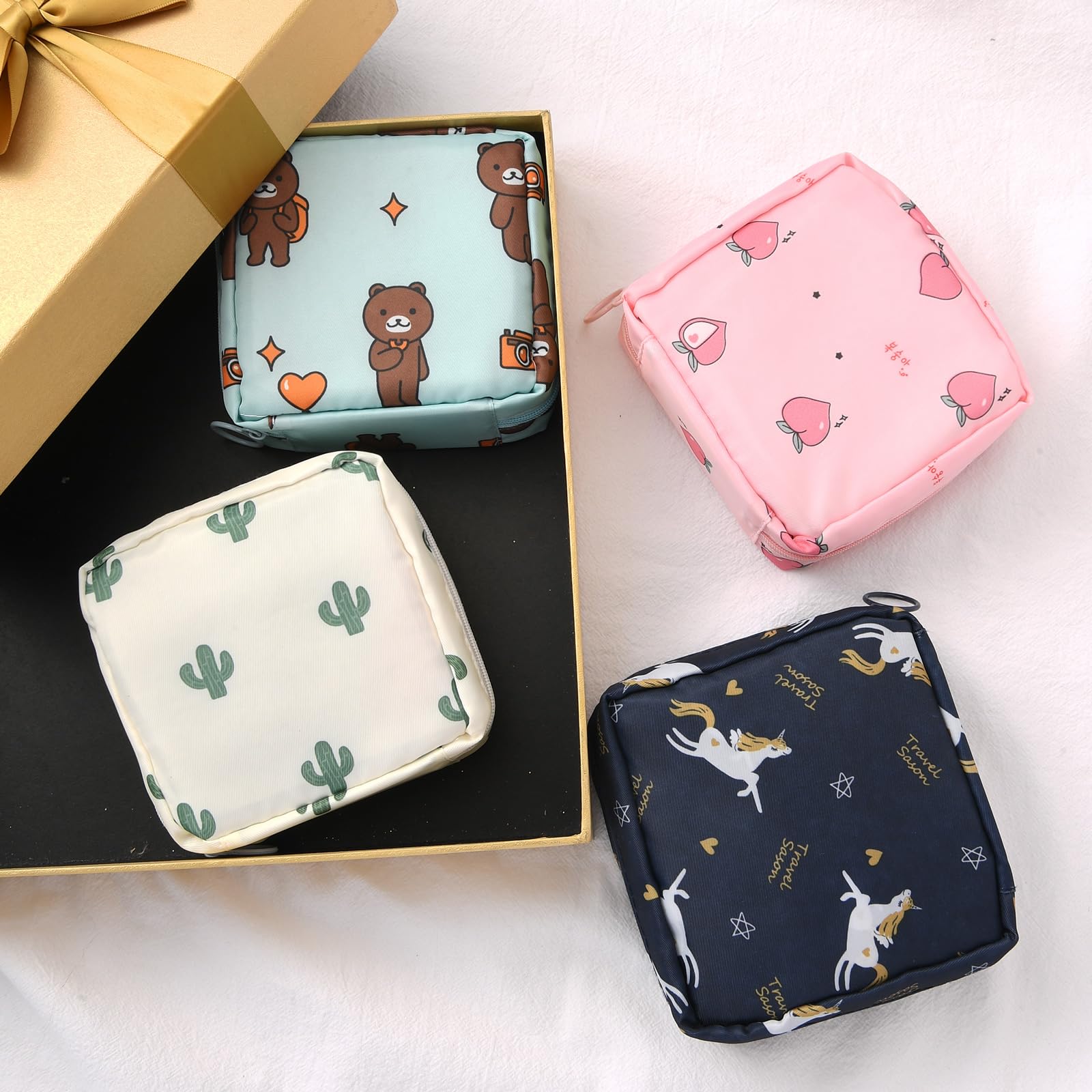 4Pcs Period Bag, Sanitary Pad Storage Bag Samll Period Pouch for Purse Cute Menstrual Period Bag AsterAu supplements