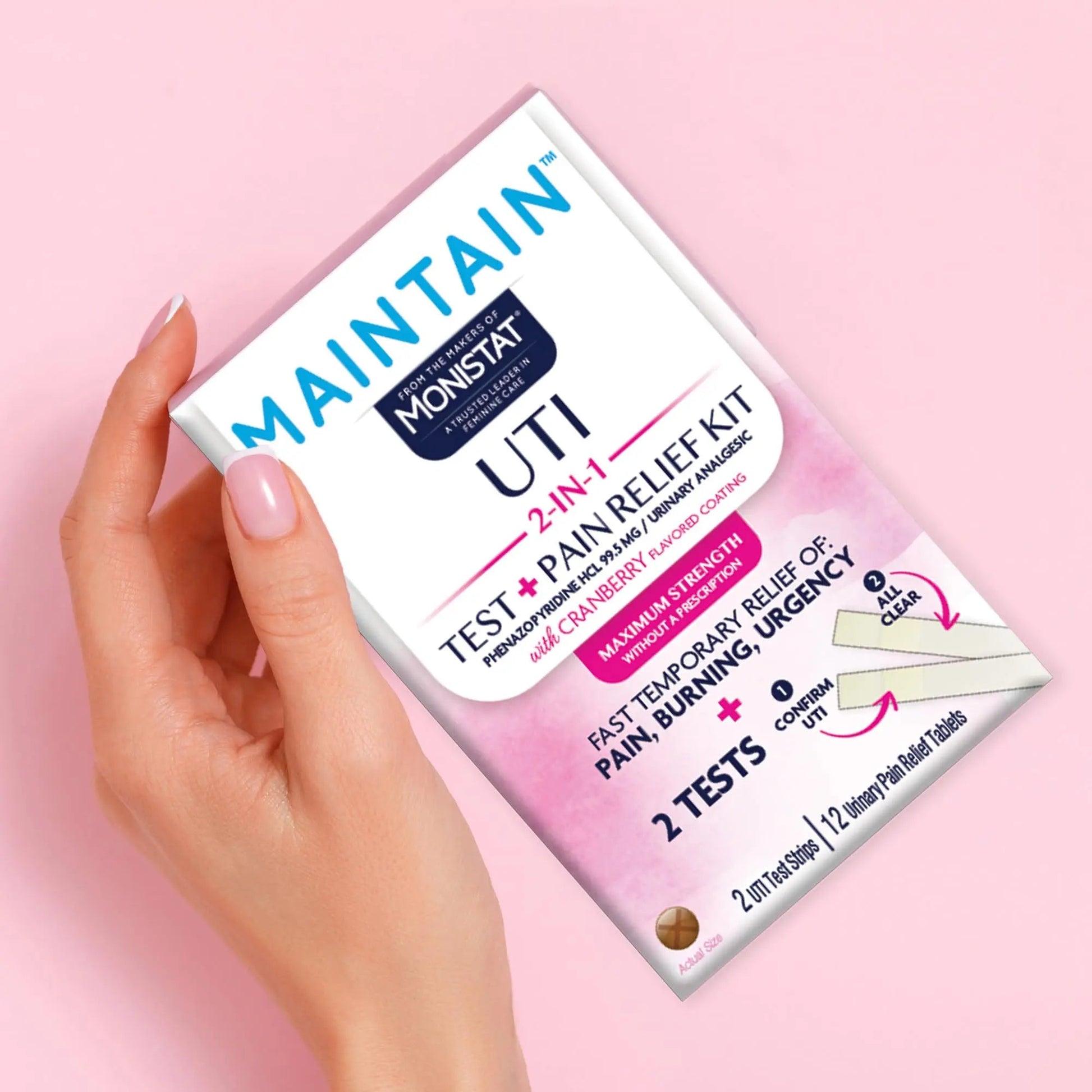 Monistat Maintain UTI 2-in-1 Test & Pain Relief Kit, 2 Test Strips & 12 Urinary Pain Relief Tablets, 2 Minute Results and Maximum Strength Pain, Burning and Urgency Relief MonistatAu supplements