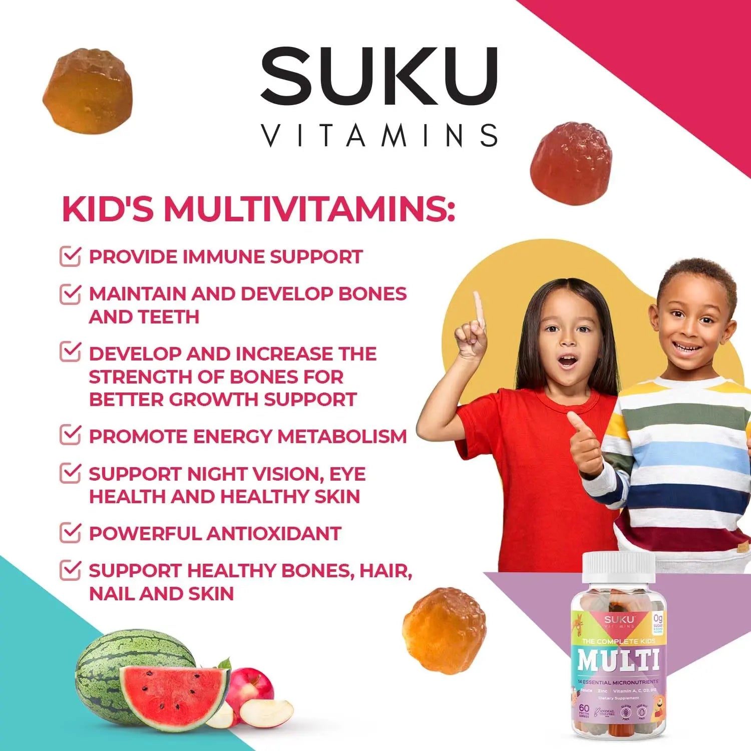 SUKU The Complete Kids Multivitamin Gummies – Vitamins A, C, D, E, B6, B12, Folate & Zinc – Immune Support SUKUAu supplements