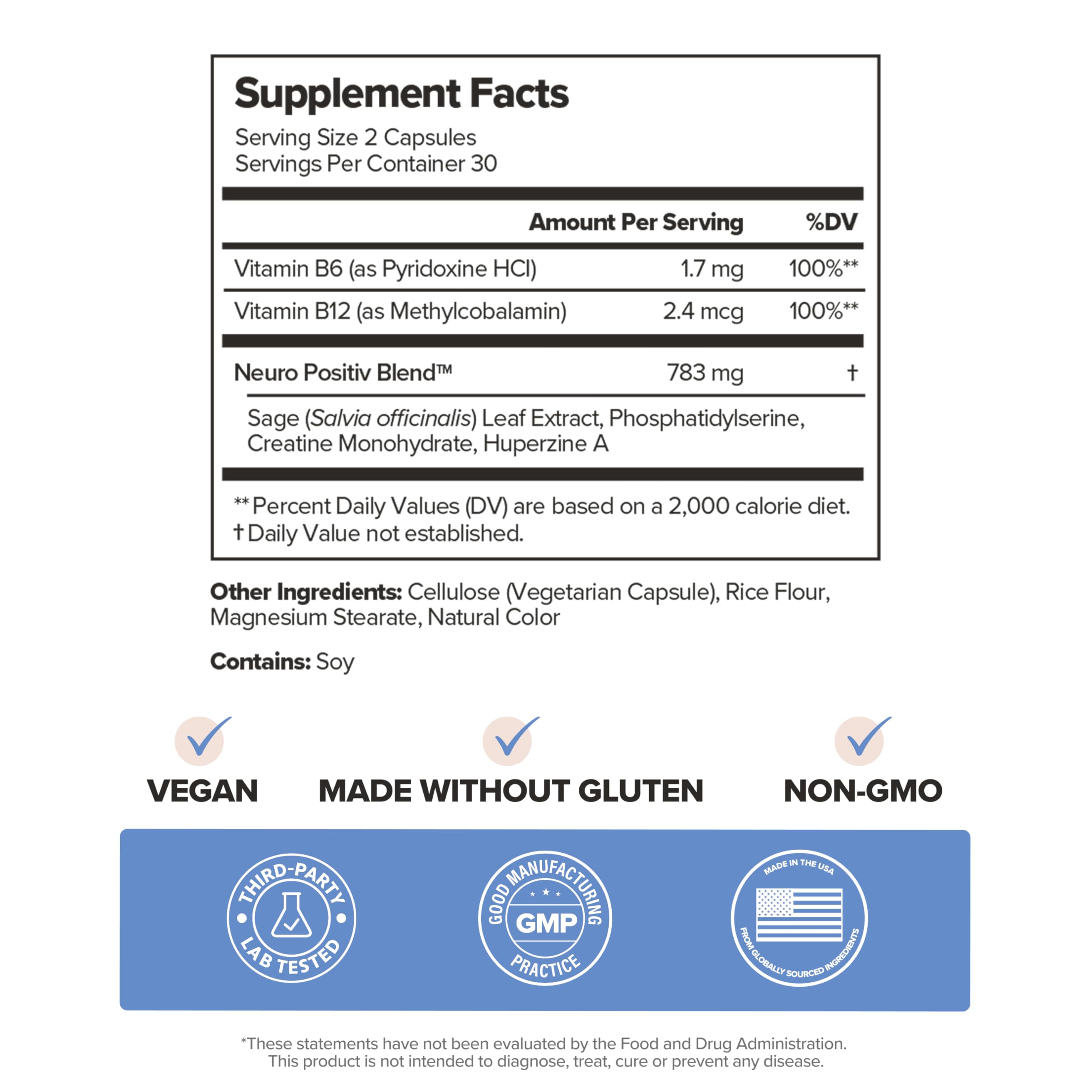 MENO Brain Health + Memory Support Capsules – Daily Support for Cognitive Performance, Concentration & Healthy Brain Aging – with Phosphatidylserine, Creatine, Sage Leaf & Huperzine A – 30 Servings O PositivAu supplements