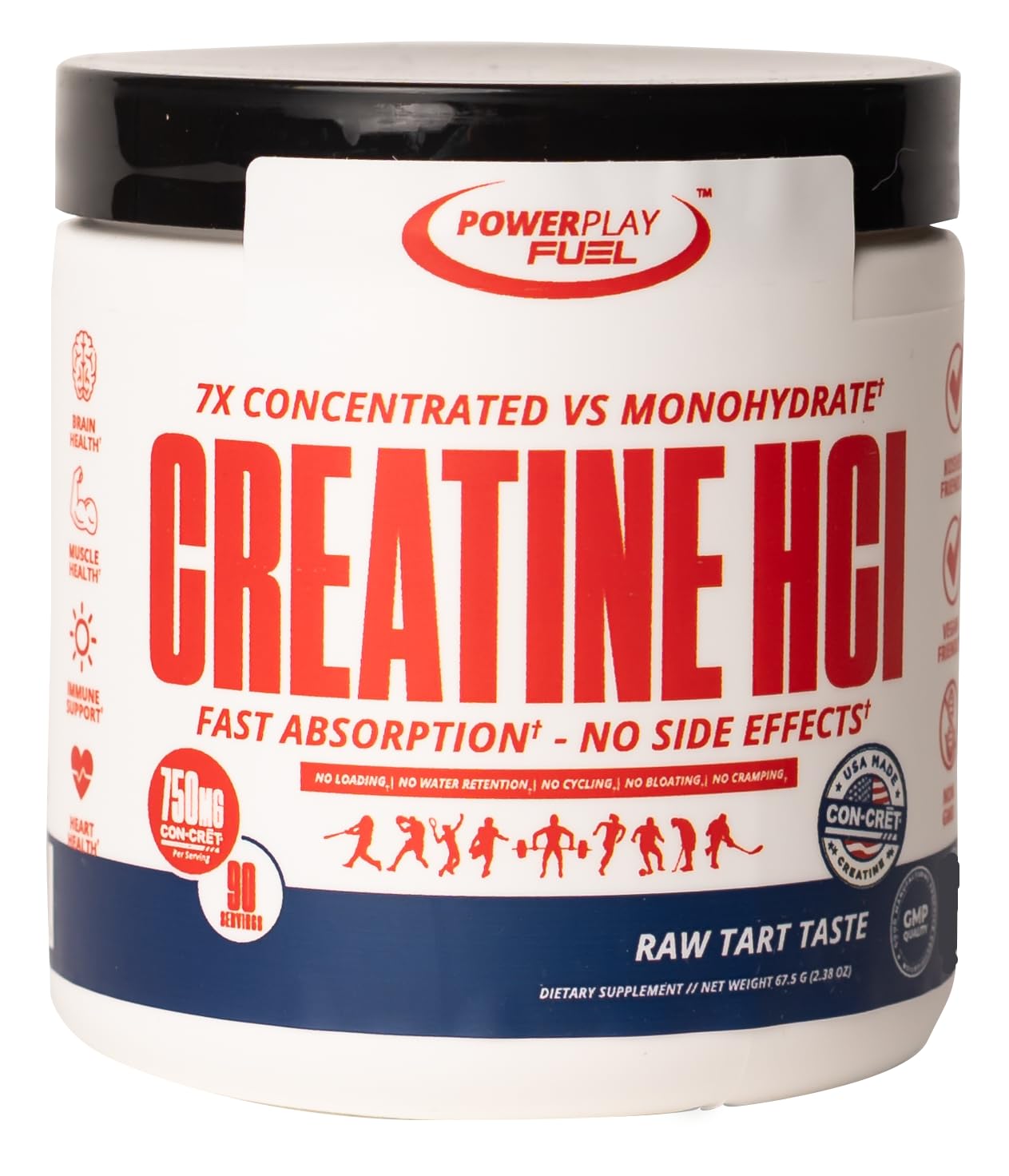 CREATINE HCl Powder for Men and Women, Muscle Strength, Brain Performance, Heart Health & Immune Support - Raw Tart Taste, 90 Servings POWER PLAY FUELAu supplements