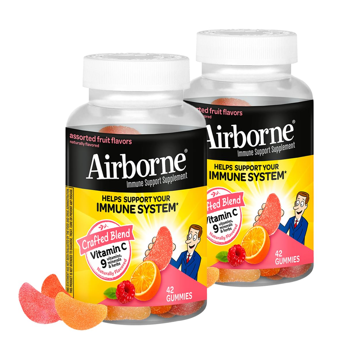 Airborne 750mg Vitamin C Immune Support Supplement Gummies for Adults, Assorted Fruit Flavor, Gluten Free Crafted Blend with Powerful Antioxidants Vitamins A C & E, 42 Gummies (2 Pack) AirborneAu supplements
