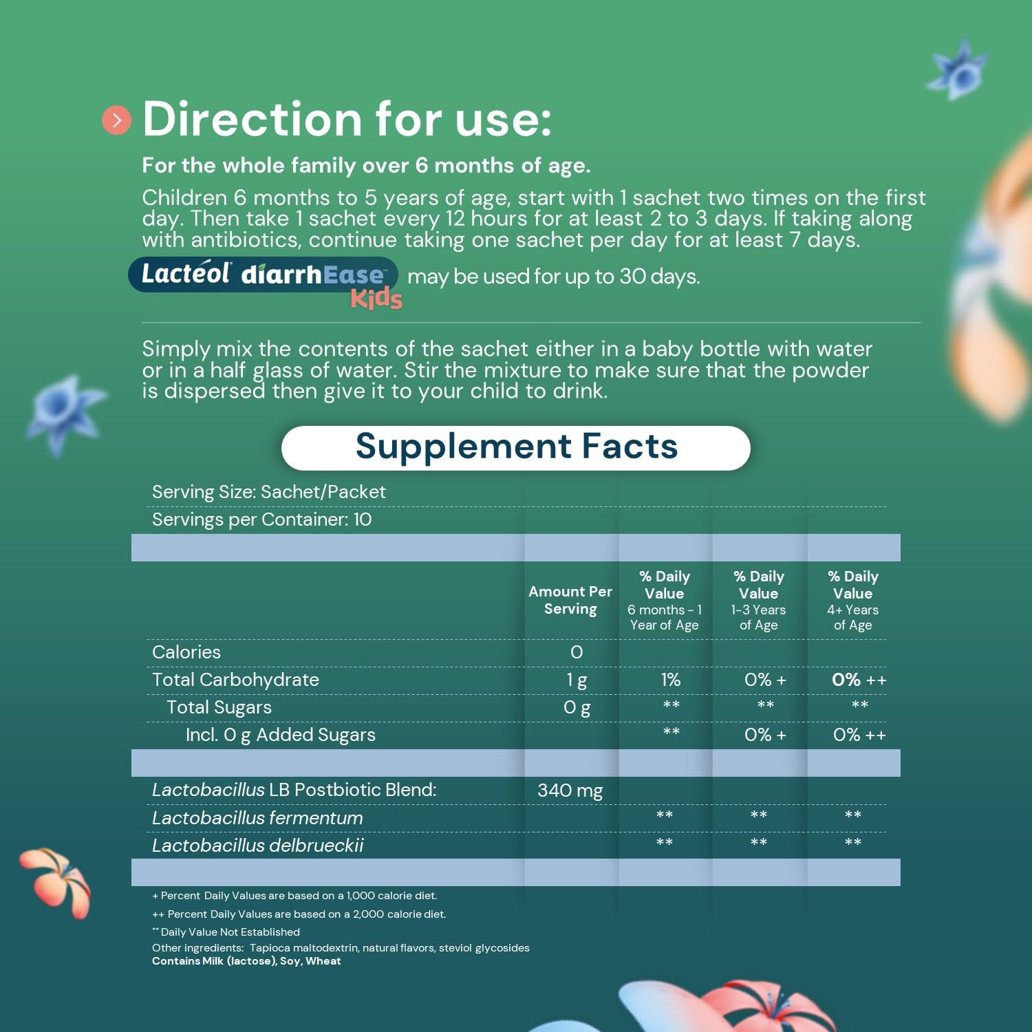Lactéol diarrhEase Kids - a Safe, Drug Free and clinically Tested postbiotic Strain That Shortens The Duration of Occasional Diarrhea- Works Naturally with Your Child’s Body, 10 Count LactéolAu supplements