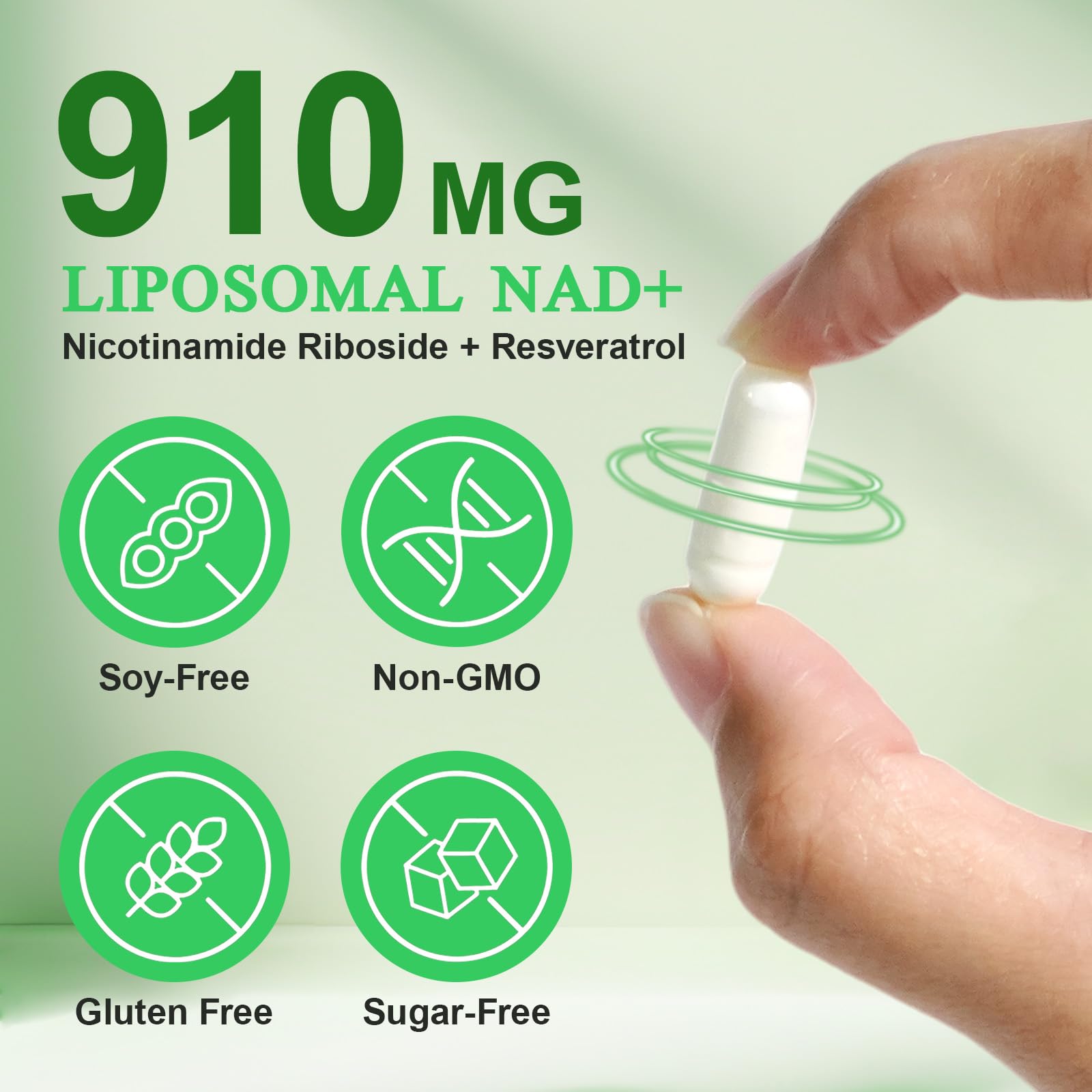NAD Supplement, Nicotinamide Riboside, NAD 910MG Liposomal Supplements for Women & Men, NAD+ Supplement for Anti Aging and Cell Regeneration -120 Capsules NIFEISHIAu supplements