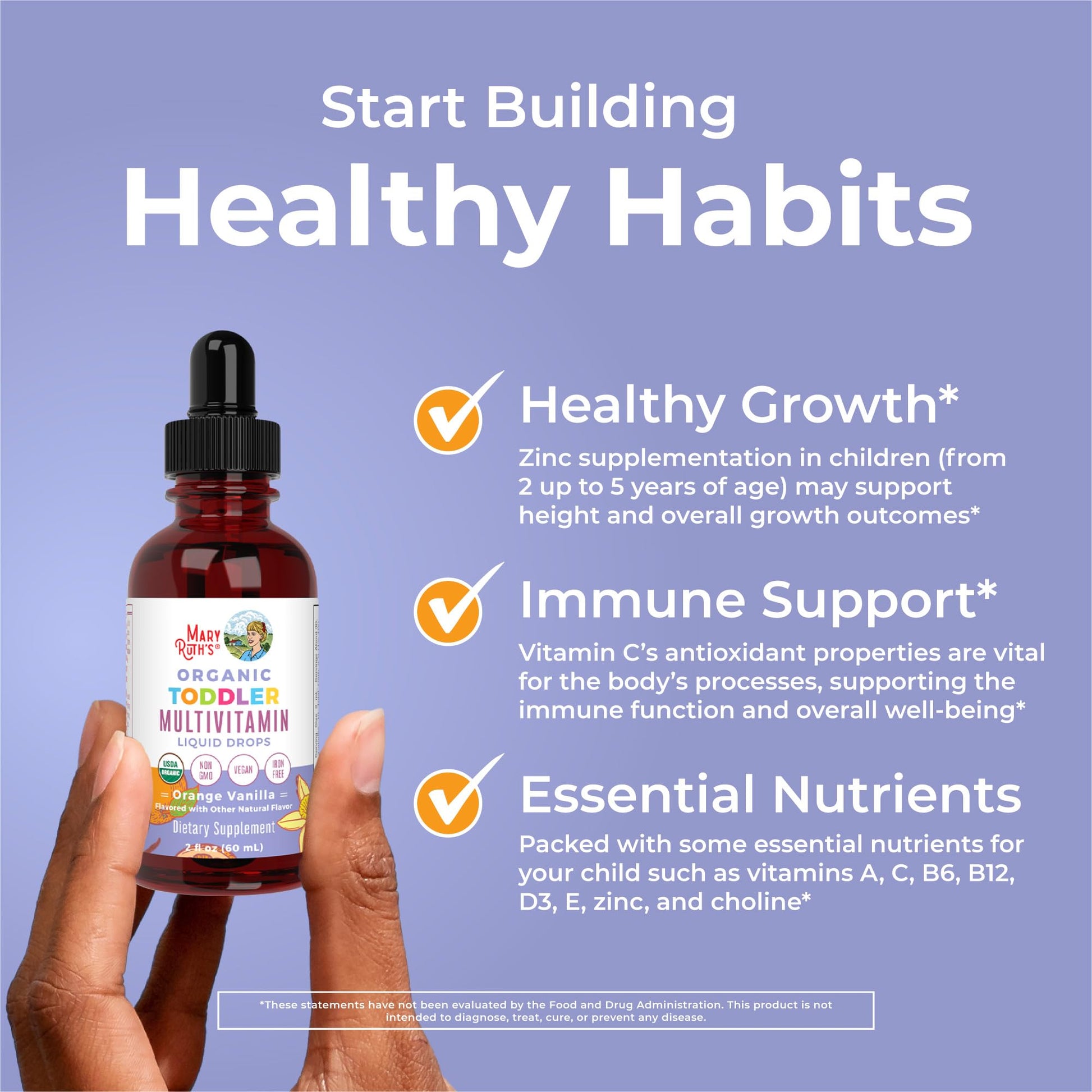 MaryRuth's Toddler Multivitamin | Vitamin A C D E B6 B12 Zinc | Healthy Growth Support | Immunity | Bone Health | Cognitive Function | Organic | Sugar Free | Vegan | Non-GMO | 2 Fl Oz | 30 Day Supply MARYRUTH'SAu supplements